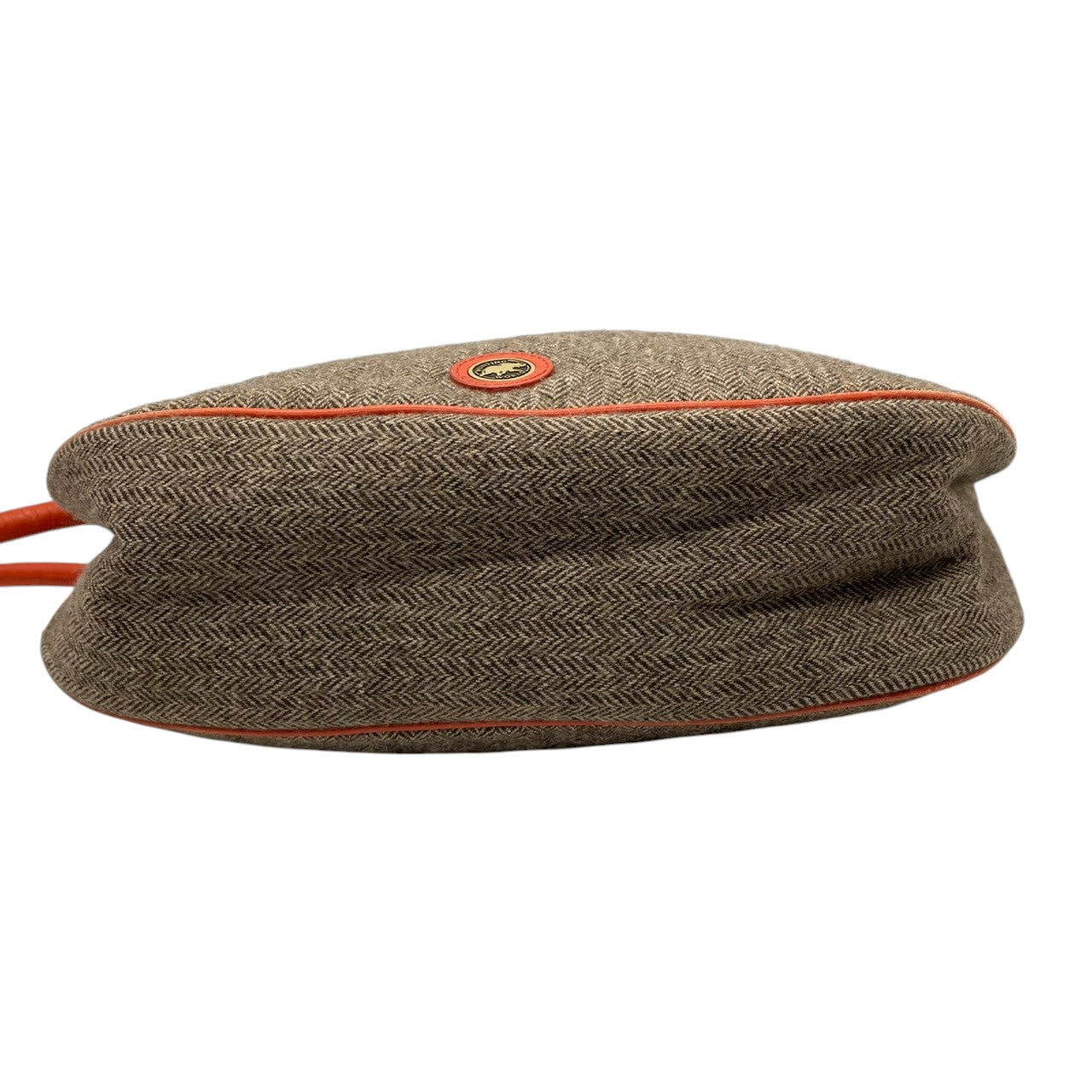 ビンテージ ハンティングワールド HUNTING WORLD ウール レザー ヘリンボーン ツイード ワンショルダー ホーボー ショルダーバッグ ポシェット クラシック エレガント ブラウン オレンジ ゴールド金具 稀少 U11