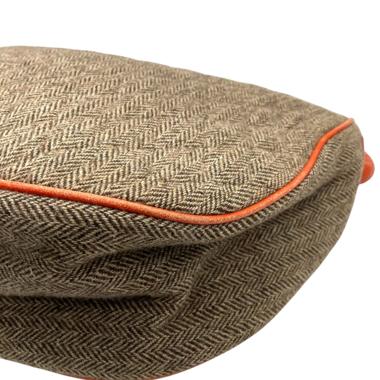 ビンテージ ハンティングワールド HUNTING WORLD ウール レザー ヘリンボーン ツイード ワンショルダー ホーボー ショルダーバッグ ポシェット クラシック エレガント ブラウン オレンジ ゴールド金具 稀少 U11