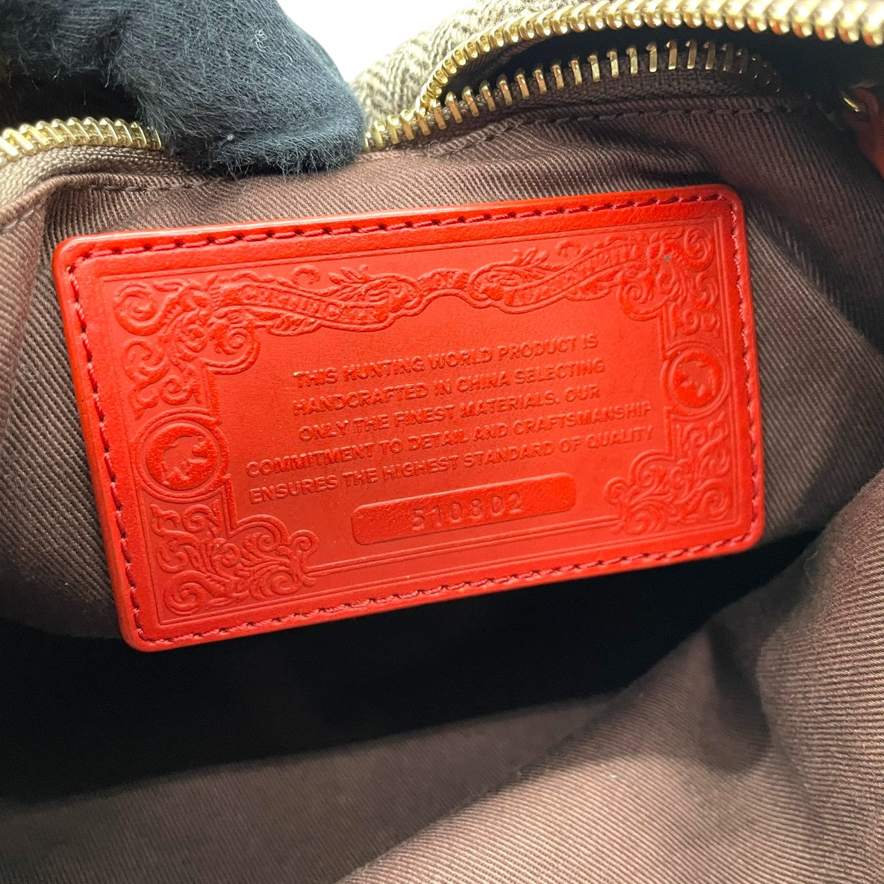 ビンテージ ハンティングワールド HUNTING WORLD ウール レザー ヘリンボーン ツイード ワンショルダー ホーボー ショルダーバッグ ポシェット クラシック エレガント ブラウン オレンジ ゴールド金具 稀少 U11