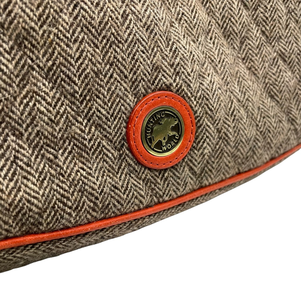 ビンテージ ハンティングワールド HUNTING WORLD ウール レザー ヘリンボーン ツイード ワンショルダー ホーボー ショルダーバッグ ポシェット クラシック エレガント ブラウン オレンジ ゴールド金具 稀少 U11