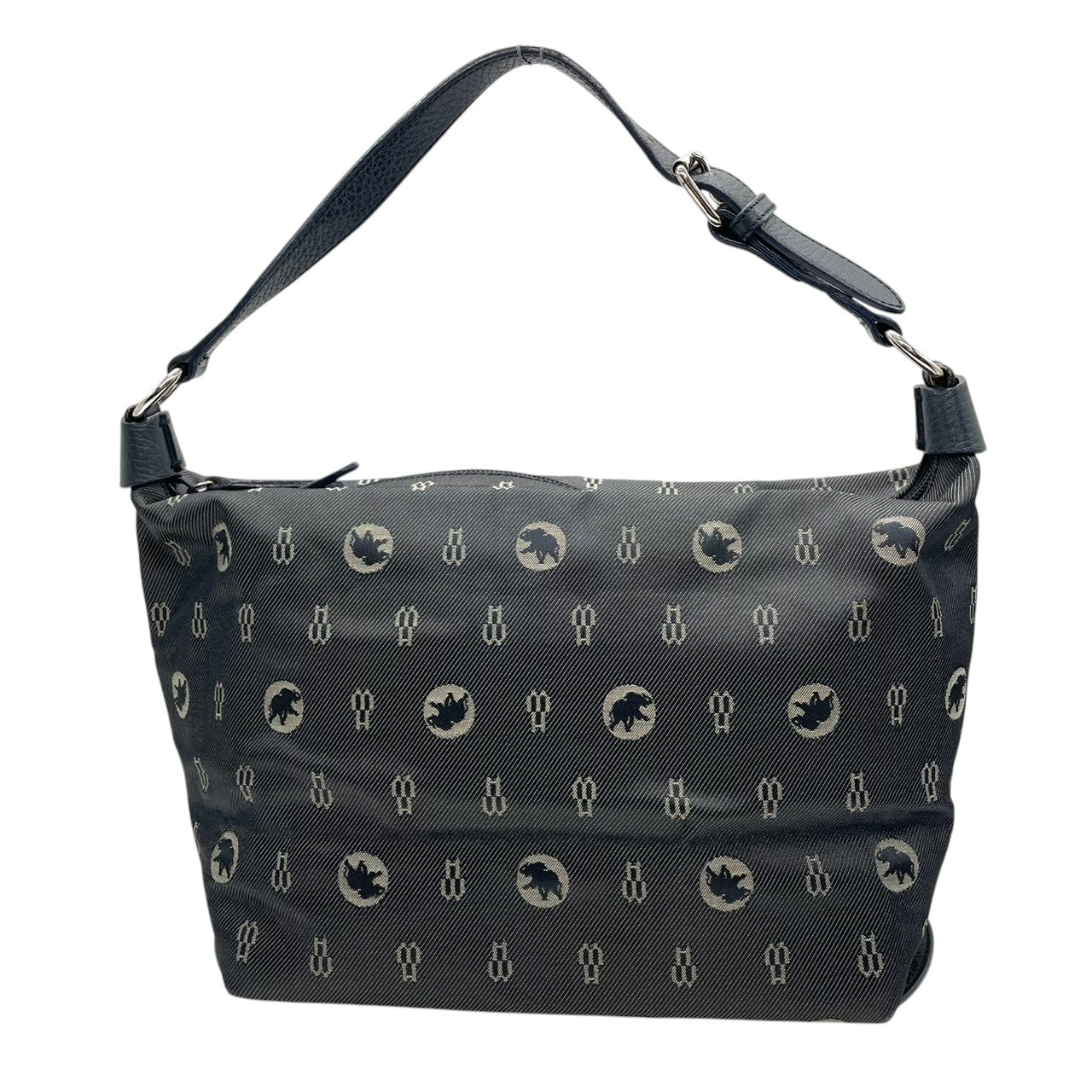 良品 ハンティングワールド HUNTING WORLD ワンショルダーバッグ ハンドバッグ ホーボー ナイロン レザー 総柄 ロゴ モノグラム ブラック 黒 シルバー金具 肩掛け レディース カジュアル イタリア製 U11