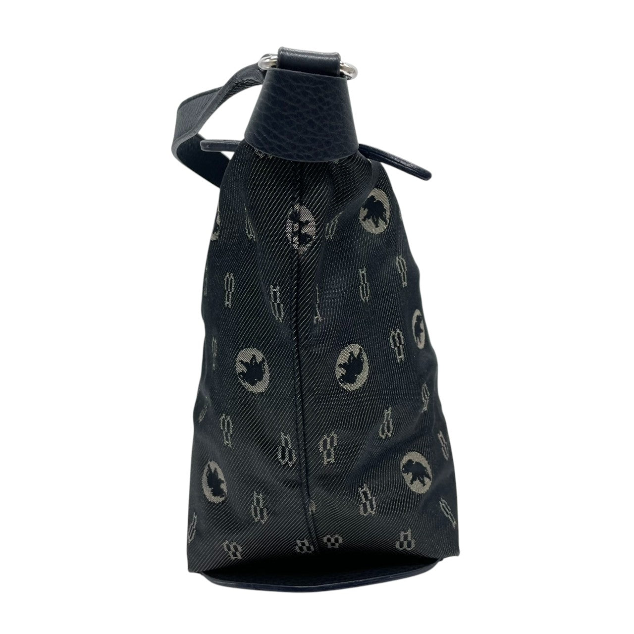 良品 ハンティングワールド HUNTING WORLD ワンショルダーバッグ ハンドバッグ ホーボー ナイロン レザー 総柄 ロゴ モノグラム ブラック 黒 シルバー金具 肩掛け レディース カジュアル イタリア製 U11