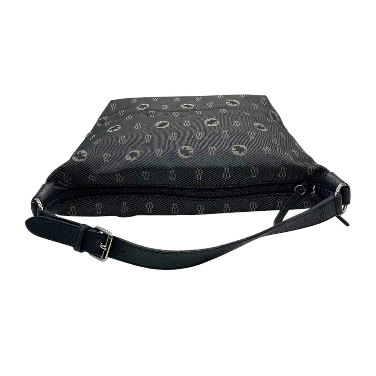 良品 ハンティングワールド HUNTING WORLD ワンショルダーバッグ ハンドバッグ ホーボー ナイロン レザー 総柄 ロゴ モノグラム ブラック 黒 シルバー金具 肩掛け レディース カジュアル イタリア製 U11