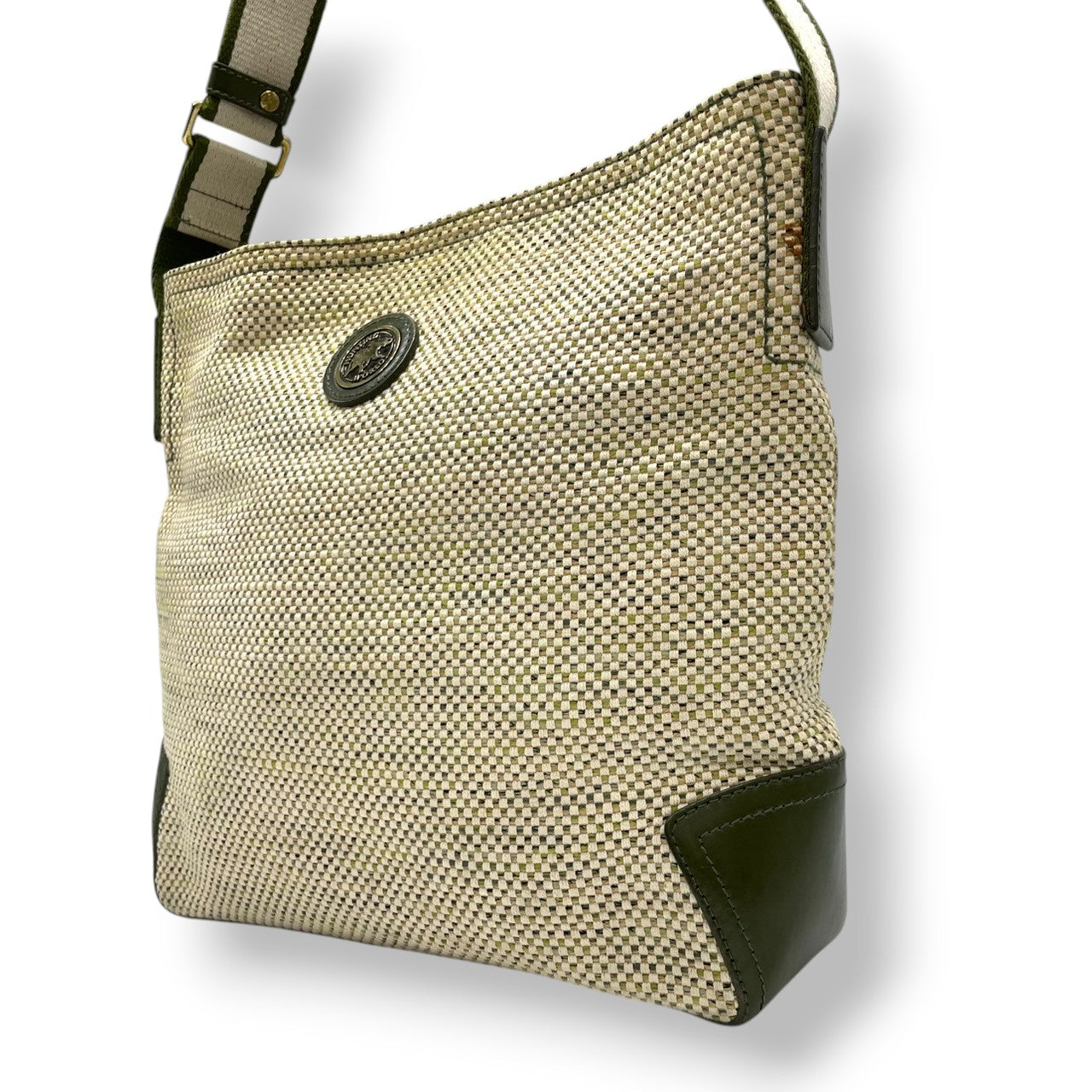 ハンティングワールド ヴィンテージ クラシック エレガント ドレスショルダーバッグ 斜め掛け可 グリーン キャンバス レザー ゴールド金具 大容量 ワンショルダー 上品 高級 人気 定番 旅行 U11