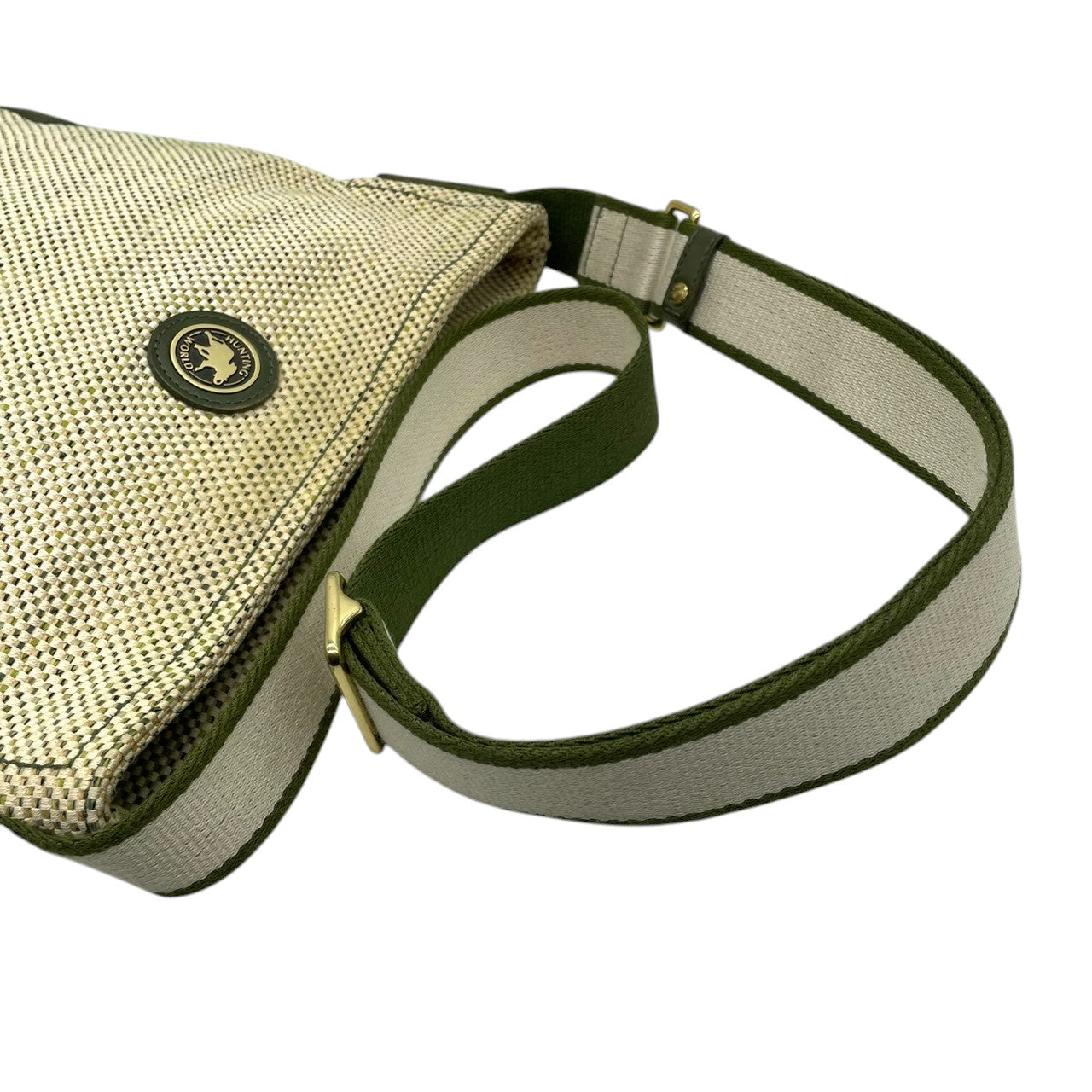 ハンティングワールド ヴィンテージ クラシック エレガント ドレスショルダーバッグ 斜め掛け可 グリーン キャンバス レザー ゴールド金具 大容量 ワンショルダー 上品 高級 人気 定番 旅行 U11