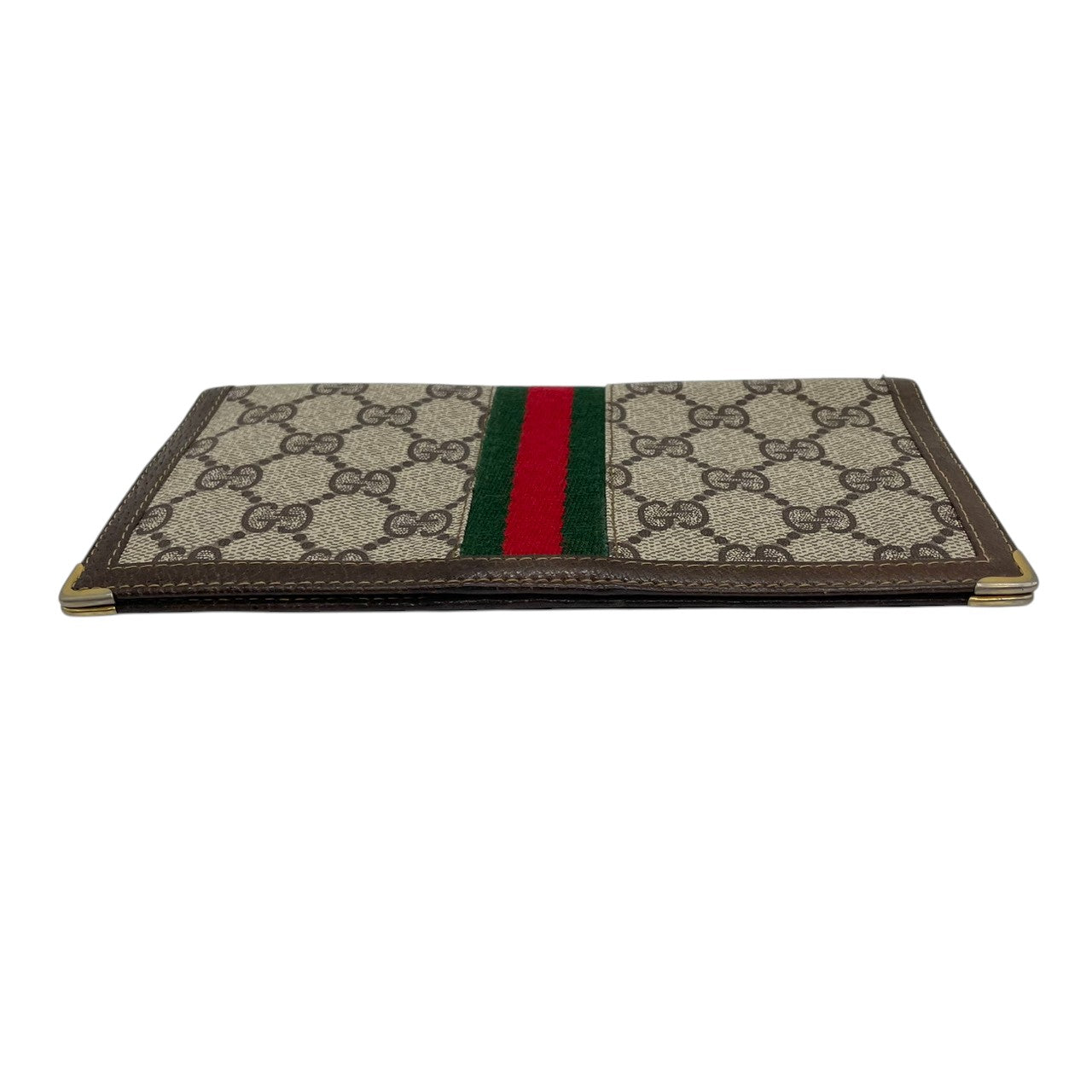 希少 オールドグッチ GUCCI 長財布 札入れ 二つ折り シェリーライン GGスプリーム PVC レザー 茶 ベージュ ヴィンテージ クレストロゴ ゴールド金具 コーナー金具 薄型 スリム メンズ レディース 男女兼用 財布 イタリア製 w5