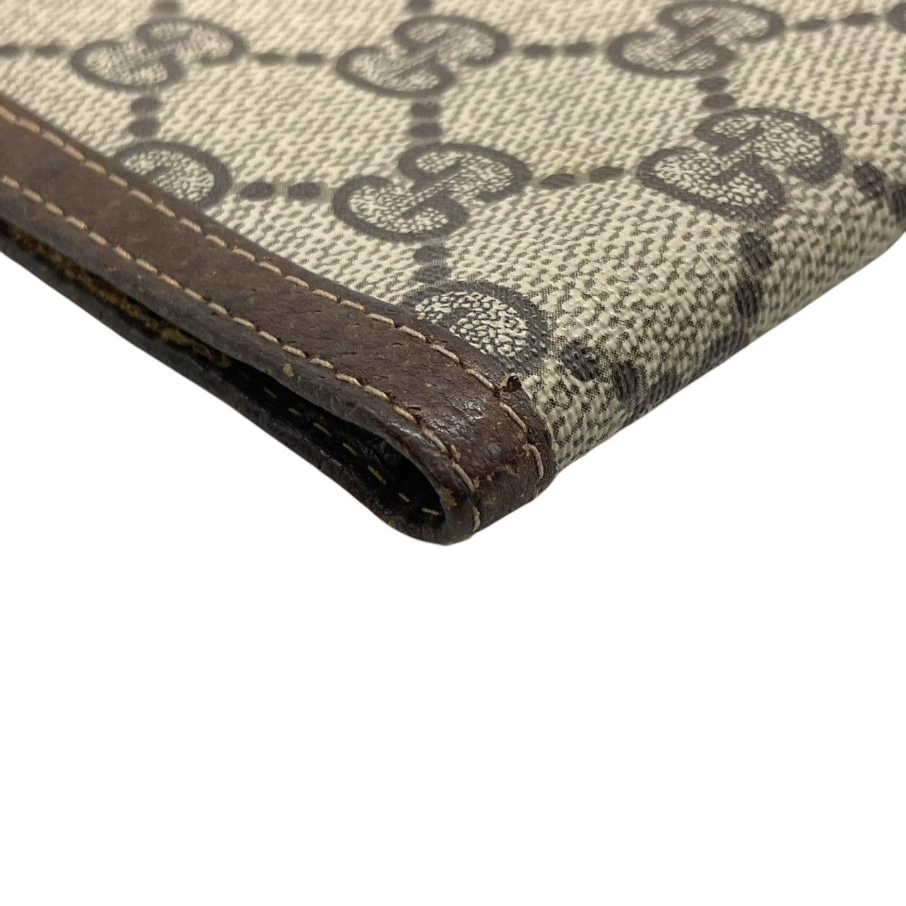希少 オールドグッチ GUCCI 長財布 札入れ 二つ折り シェリーライン GGスプリーム PVC レザー 茶 ベージュ ヴィンテージ クレストロゴ ゴールド金具 コーナー金具 薄型 スリム メンズ レディース 男女兼用 財布 イタリア製 w5