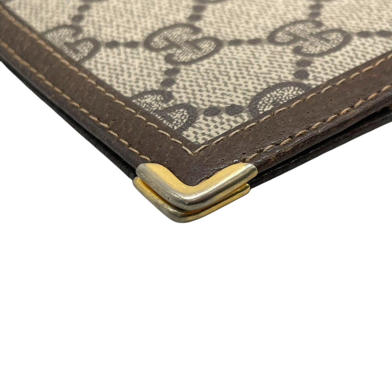 希少 オールドグッチ GUCCI 長財布 札入れ 二つ折り シェリーライン GGスプリーム PVC レザー 茶 ベージュ ヴィンテージ クレストロゴ ゴールド金具 コーナー金具 薄型 スリム メンズ レディース 男女兼用 財布 イタリア製 w5