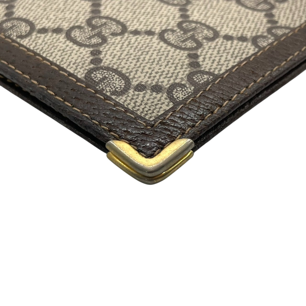 希少 オールドグッチ GUCCI 長財布 札入れ 二つ折り シェリーライン GGスプリーム PVC レザー 茶 ベージュ ヴィンテージ クレストロゴ ゴールド金具 コーナー金具 薄型 スリム メンズ レディース 男女兼用 財布 イタリア製 w5