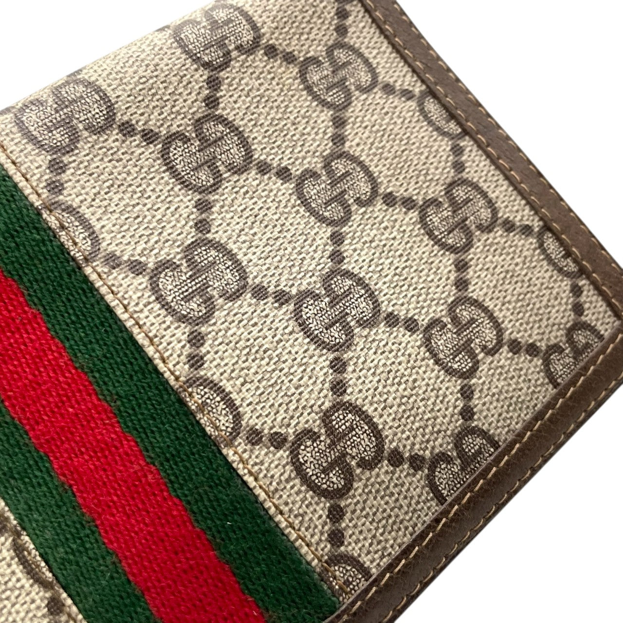 希少 オールドグッチ GUCCI 長財布 札入れ 二つ折り シェリーライン GGスプリーム PVC レザー 茶 ベージュ ヴィンテージ クレストロゴ ゴールド金具 コーナー金具 薄型 スリム メンズ レディース 男女兼用 財布 イタリア製 w5