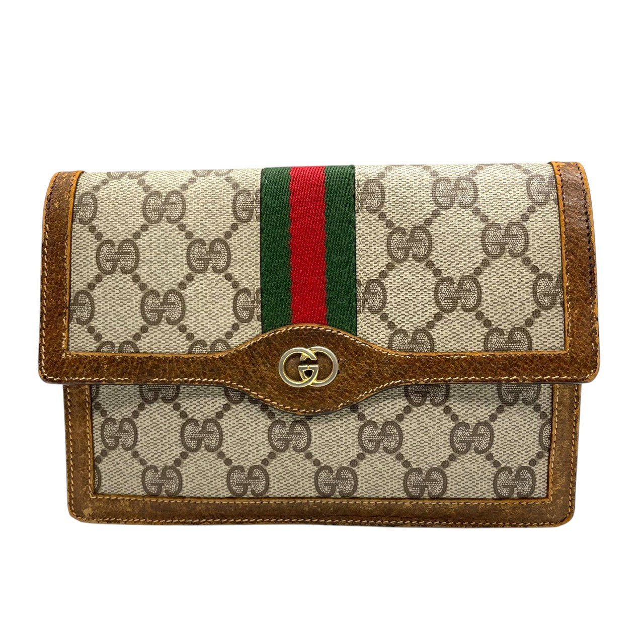 希少 オールドグッチ GUCCI PARFUMS ポーチ クラッチバッグ 小物入れ GGスプリーム シェリーライン インターロッキングG PVC レザー 茶 ヴィンテージ レトロ 化粧ポーチ コスメポーチ イタリア製 レディース メンズ w5
