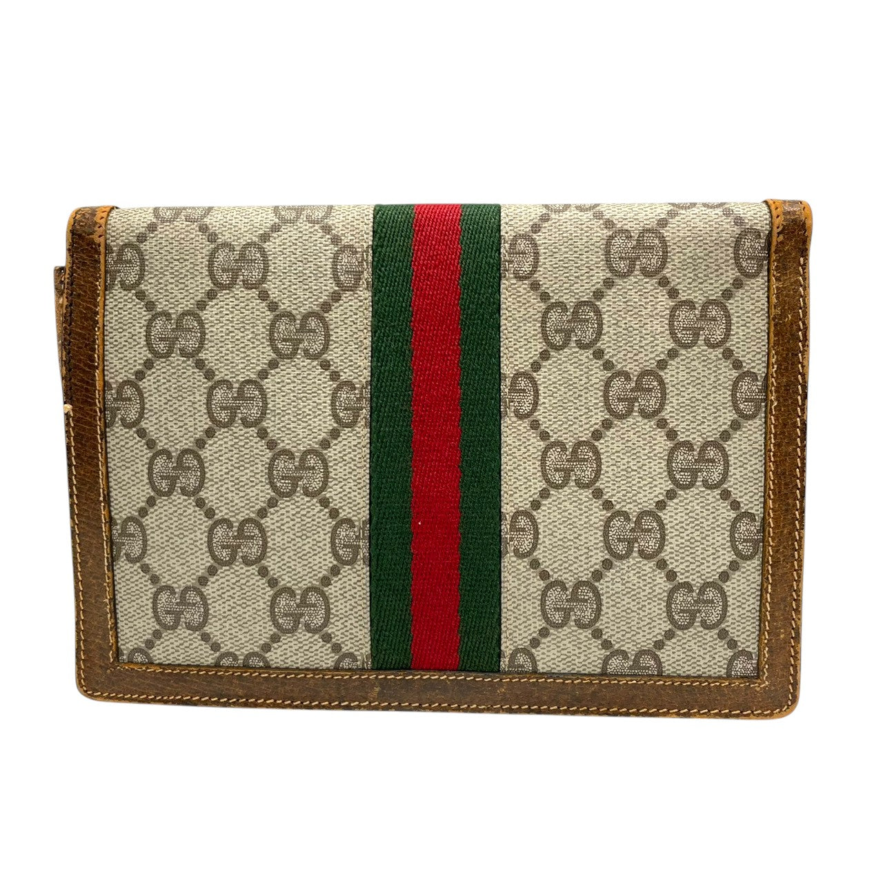 希少 オールドグッチ GUCCI PARFUMS ポーチ クラッチバッグ 小物入れ GGスプリーム シェリーライン インターロッキングG PVC レザー 茶 ヴィンテージ レトロ 化粧ポーチ コスメポーチ イタリア製 レディース メンズ w5