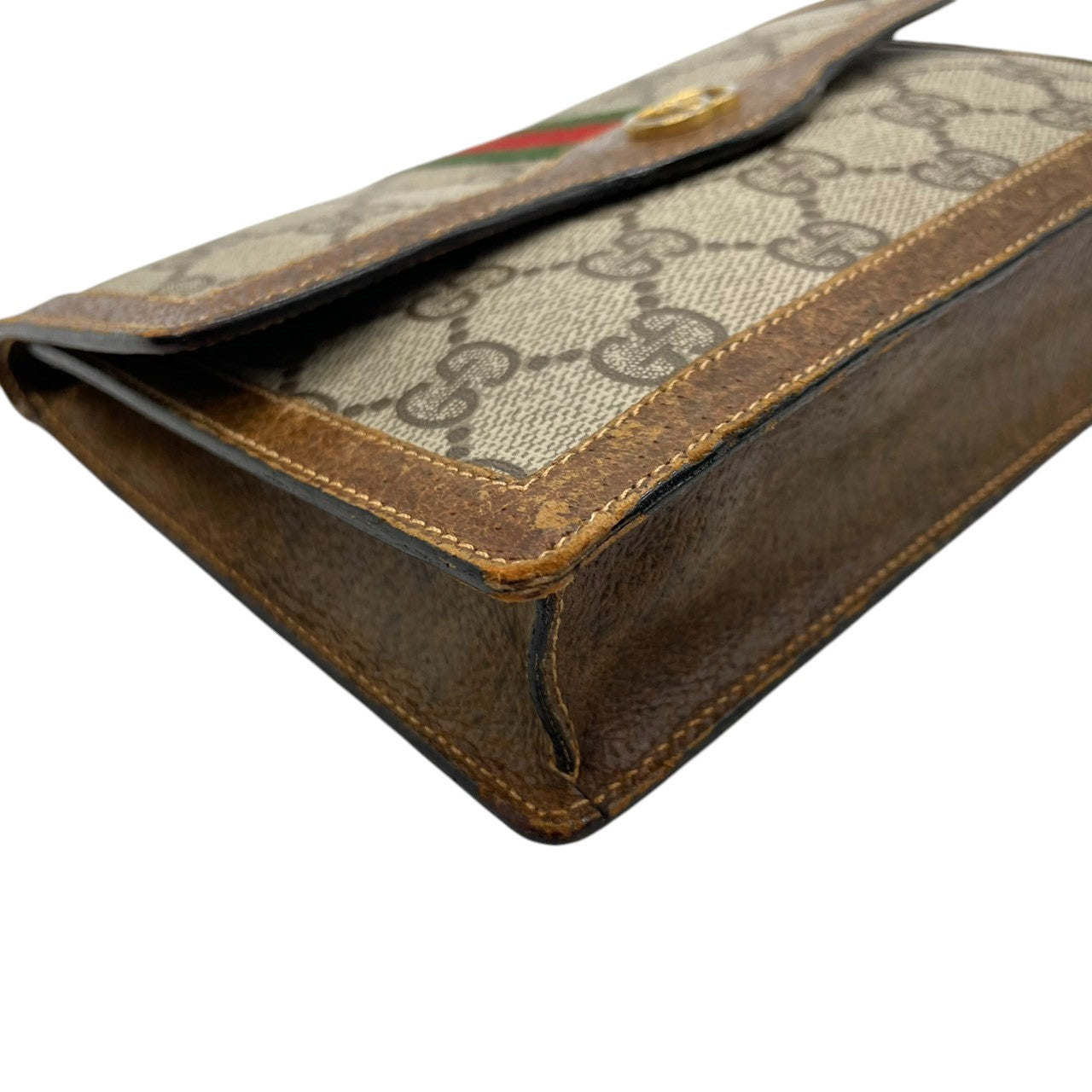 希少 オールドグッチ GUCCI PARFUMS ポーチ クラッチバッグ 小物入れ GGスプリーム シェリーライン インターロッキングG PVC レザー 茶 ヴィンテージ レトロ 化粧ポーチ コスメポーチ イタリア製 レディース メンズ w5