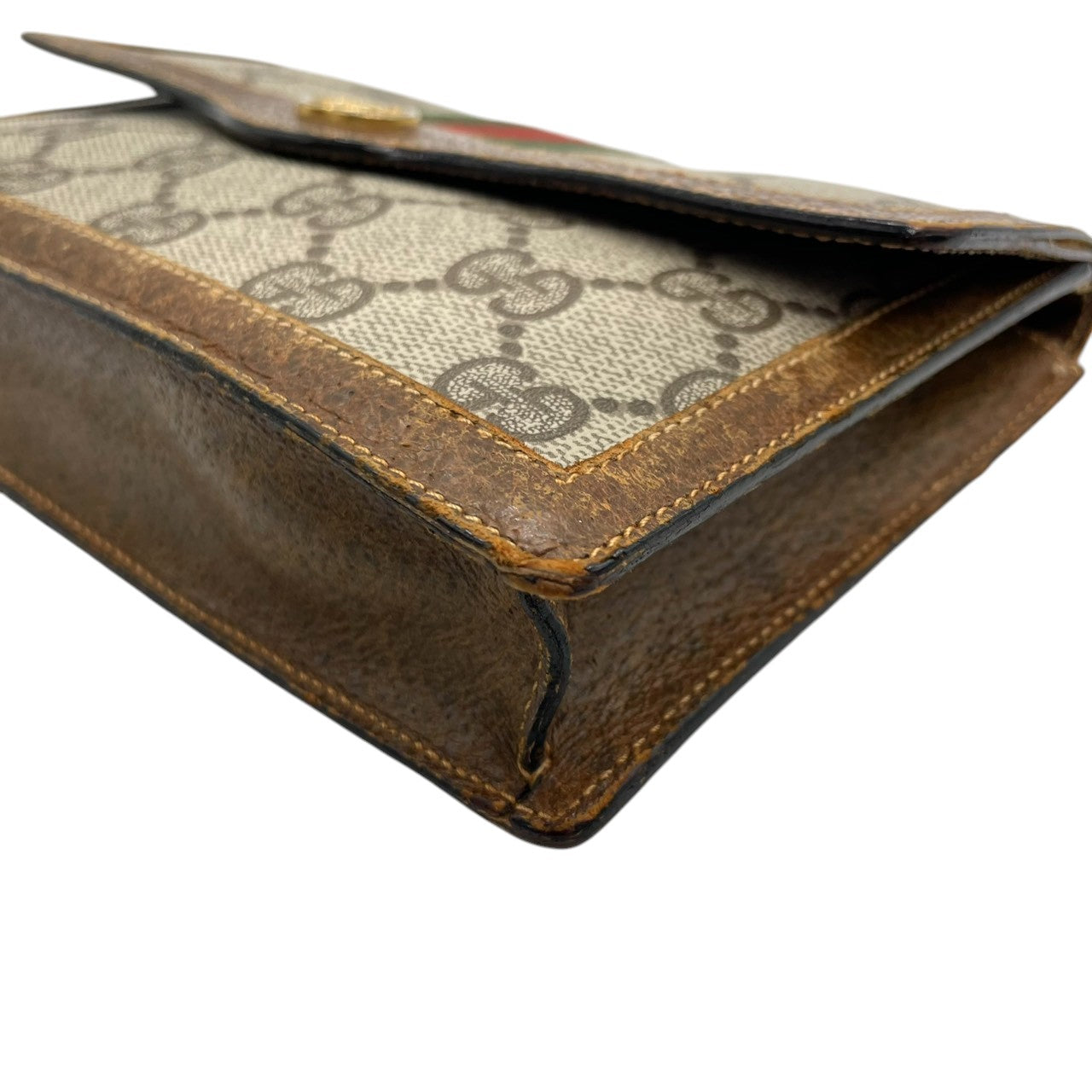 希少 オールドグッチ GUCCI PARFUMS ポーチ クラッチバッグ 小物入れ GGスプリーム シェリーライン インターロッキングG PVC レザー 茶 ヴィンテージ レトロ 化粧ポーチ コスメポーチ イタリア製 レディース メンズ w5