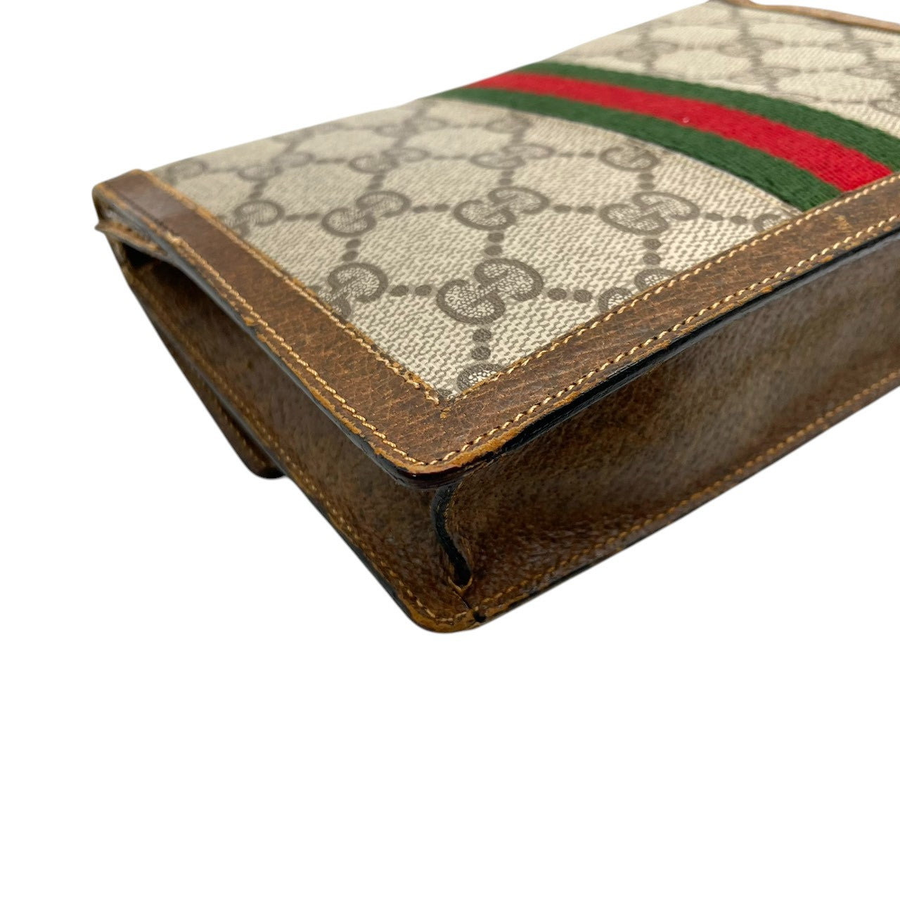 希少 オールドグッチ GUCCI PARFUMS ポーチ クラッチバッグ 小物入れ GGスプリーム シェリーライン インターロッキングG PVC レザー 茶 ヴィンテージ レトロ 化粧ポーチ コスメポーチ イタリア製 レディース メンズ w5