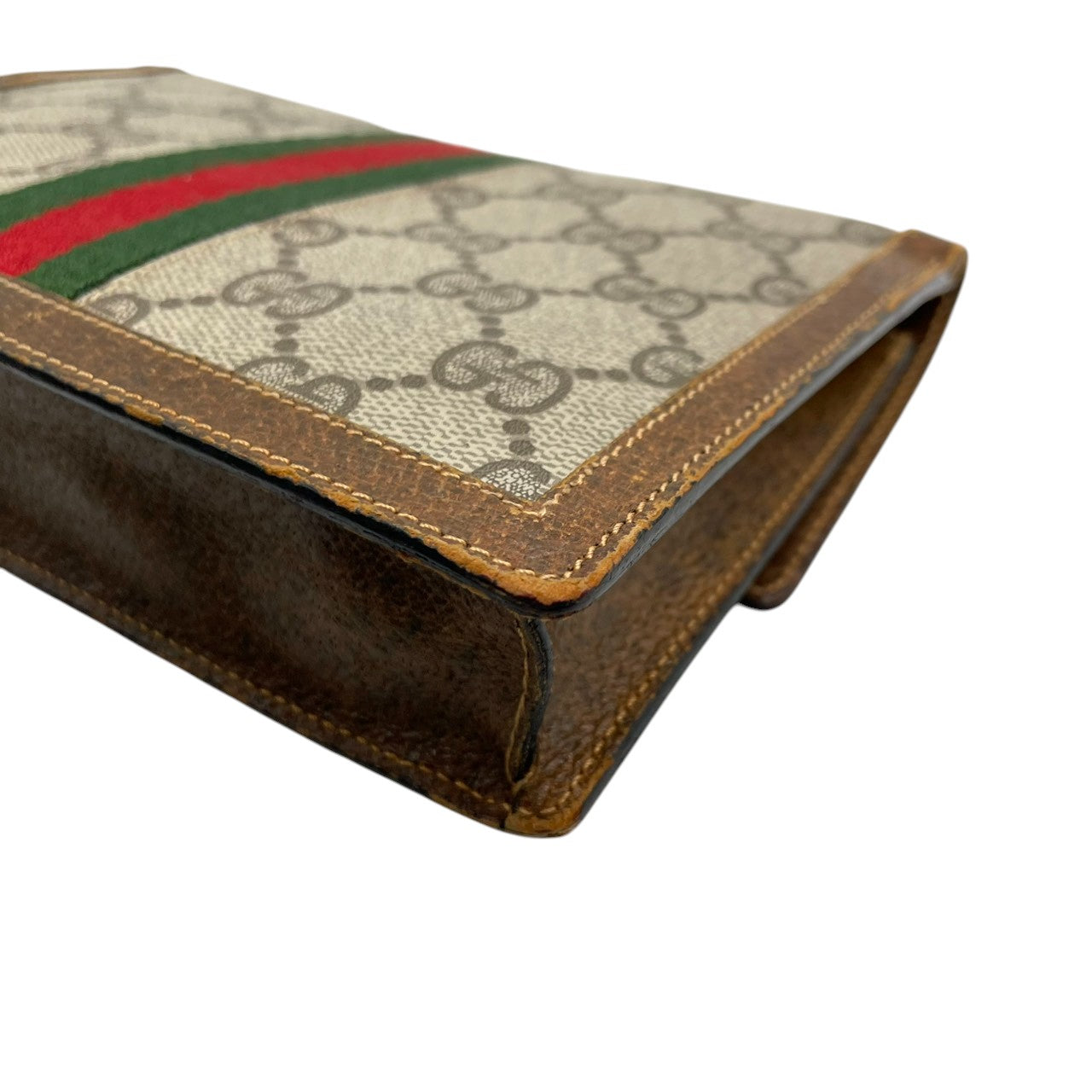 希少 オールドグッチ GUCCI PARFUMS ポーチ クラッチバッグ 小物入れ GGスプリーム シェリーライン インターロッキングG PVC レザー 茶 ヴィンテージ レトロ 化粧ポーチ コスメポーチ イタリア製 レディース メンズ w5