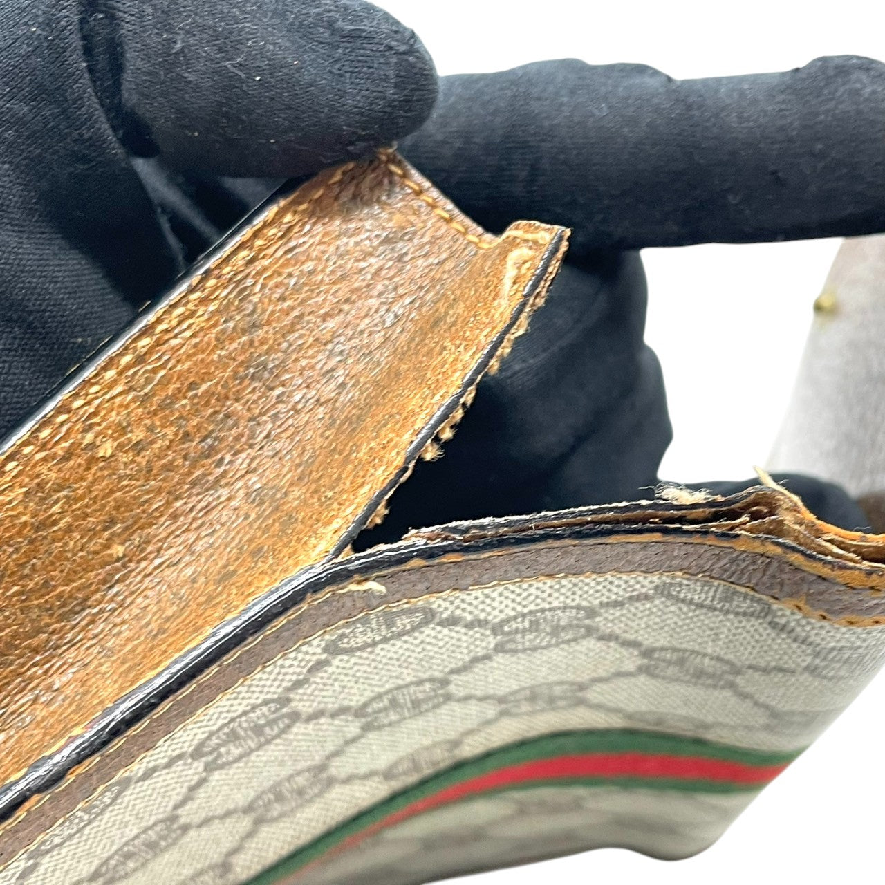 希少 オールドグッチ GUCCI PARFUMS ポーチ クラッチバッグ 小物入れ GGスプリーム シェリーライン インターロッキングG PVC レザー 茶 ヴィンテージ レトロ 化粧ポーチ コスメポーチ イタリア製 レディース メンズ w5