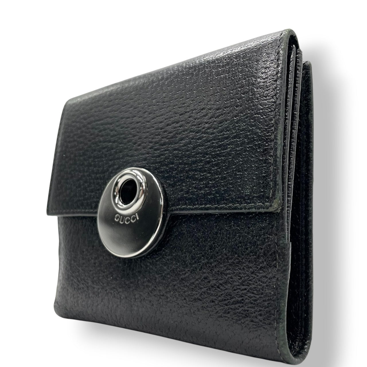 グッチ GUCCI エクリプス 三つ折り財布 Wホック コンパクトウォレット レザー 本革 ブラック 黒 サークルロゴ ロゴ金具 シルバー金具 120932 ヴィンテージ メンズ レディース ユニセックス 男女兼用 イタリア製 サイフ w5