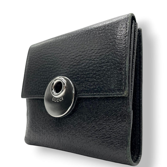 グッチ GUCCI エクリプス 三つ折り財布 Wホック コンパクトウォレット レザー 本革 ブラック 黒 サークルロゴ ロゴ金具 シルバー金具 120932 ヴィンテージ メンズ レディース ユニセックス 男女兼用 イタリア製 サイフ w5