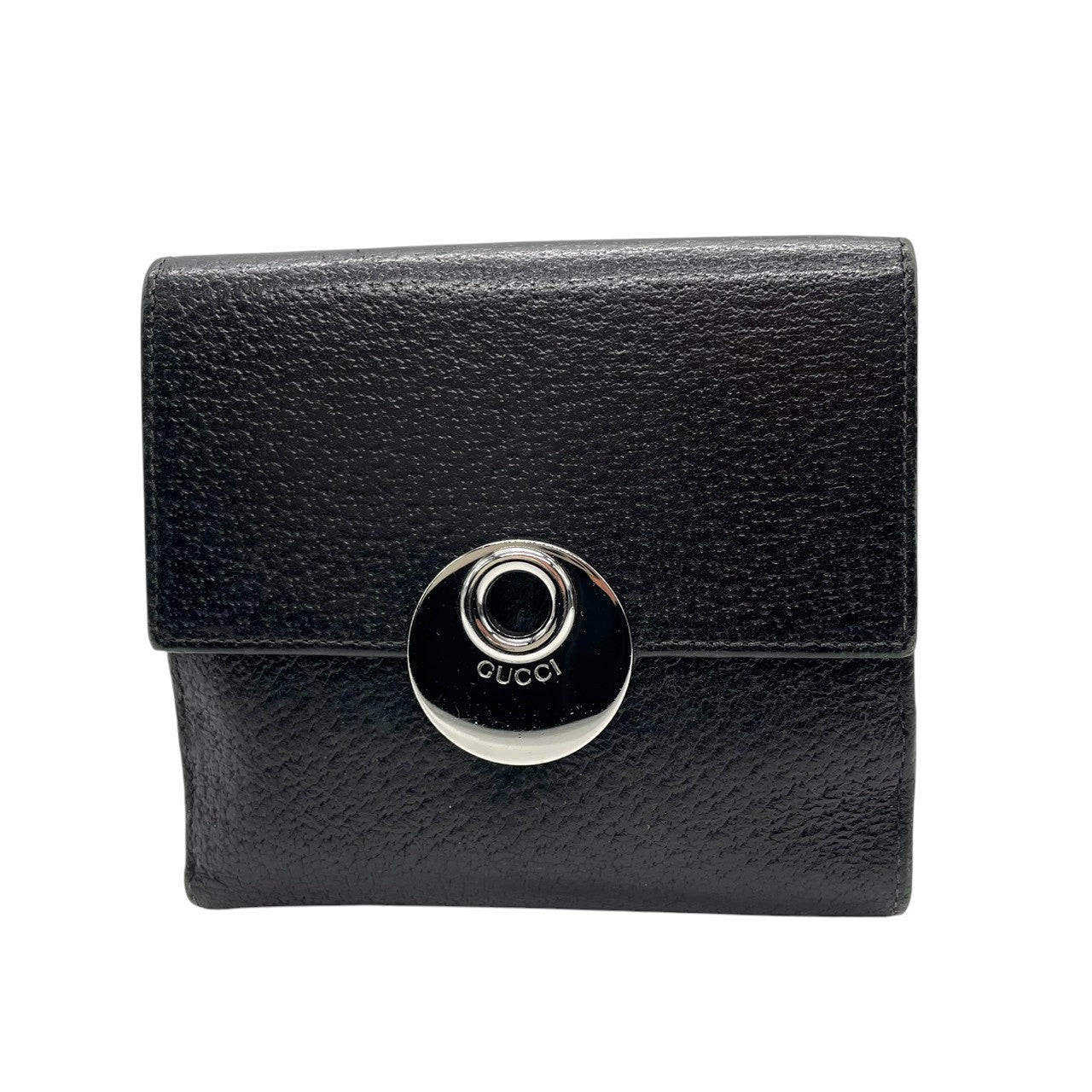 グッチ GUCCI エクリプス 三つ折り財布 Wホック コンパクトウォレット レザー 本革 ブラック 黒 サークルロゴ ロゴ金具 シルバー金具 120932 ヴィンテージ メンズ レディース ユニセックス 男女兼用 イタリア製 サイフ w5