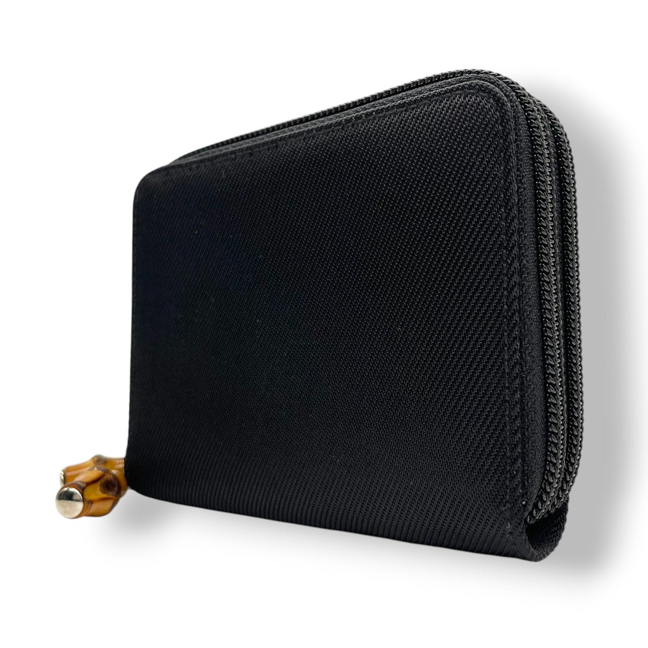 【美品】グッチ GUCCI バンブー ダブルファスナー コンパクトウォレット 二つ折り財布 ナイロン パテントレザー エナメル 黒 ブラック ラウンドジップ ミニ財布 コインケース 小銭入れ ヴィンテージ オールド イタリア製 レディース メンズ w5