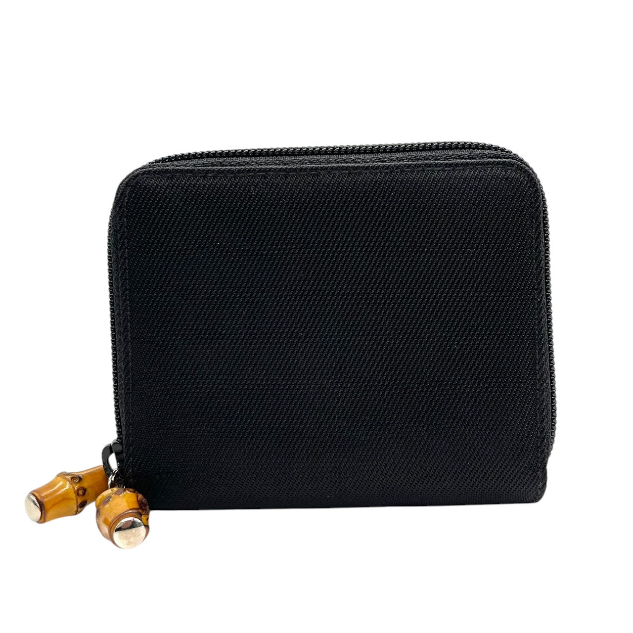 【美品】グッチ GUCCI バンブー ダブルファスナー コンパクトウォレット 二つ折り財布 ナイロン パテントレザー エナメル 黒 ブラック ラウンドジップ ミニ財布 コインケース 小銭入れ ヴィンテージ オールド イタリア製 レディース メンズ w5