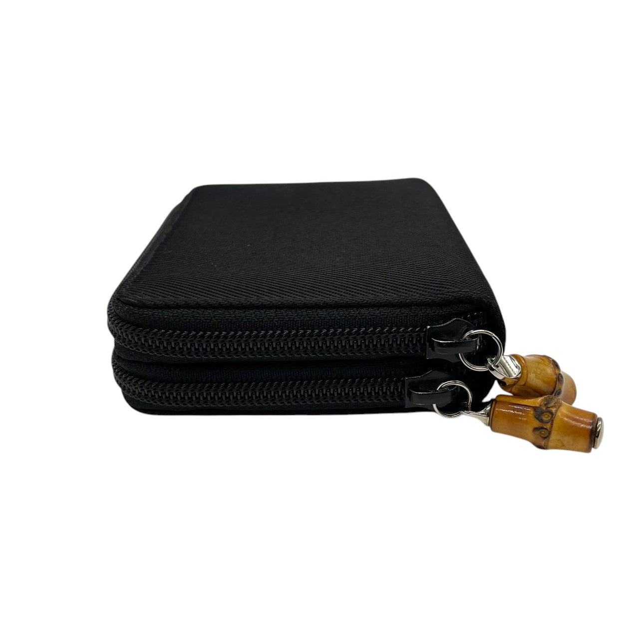 【美品】グッチ GUCCI バンブー ダブルファスナー コンパクトウォレット 二つ折り財布 ナイロン パテントレザー エナメル 黒 ブラック ラウンドジップ ミニ財布 コインケース 小銭入れ ヴィンテージ オールド イタリア製 レディース メンズ w5