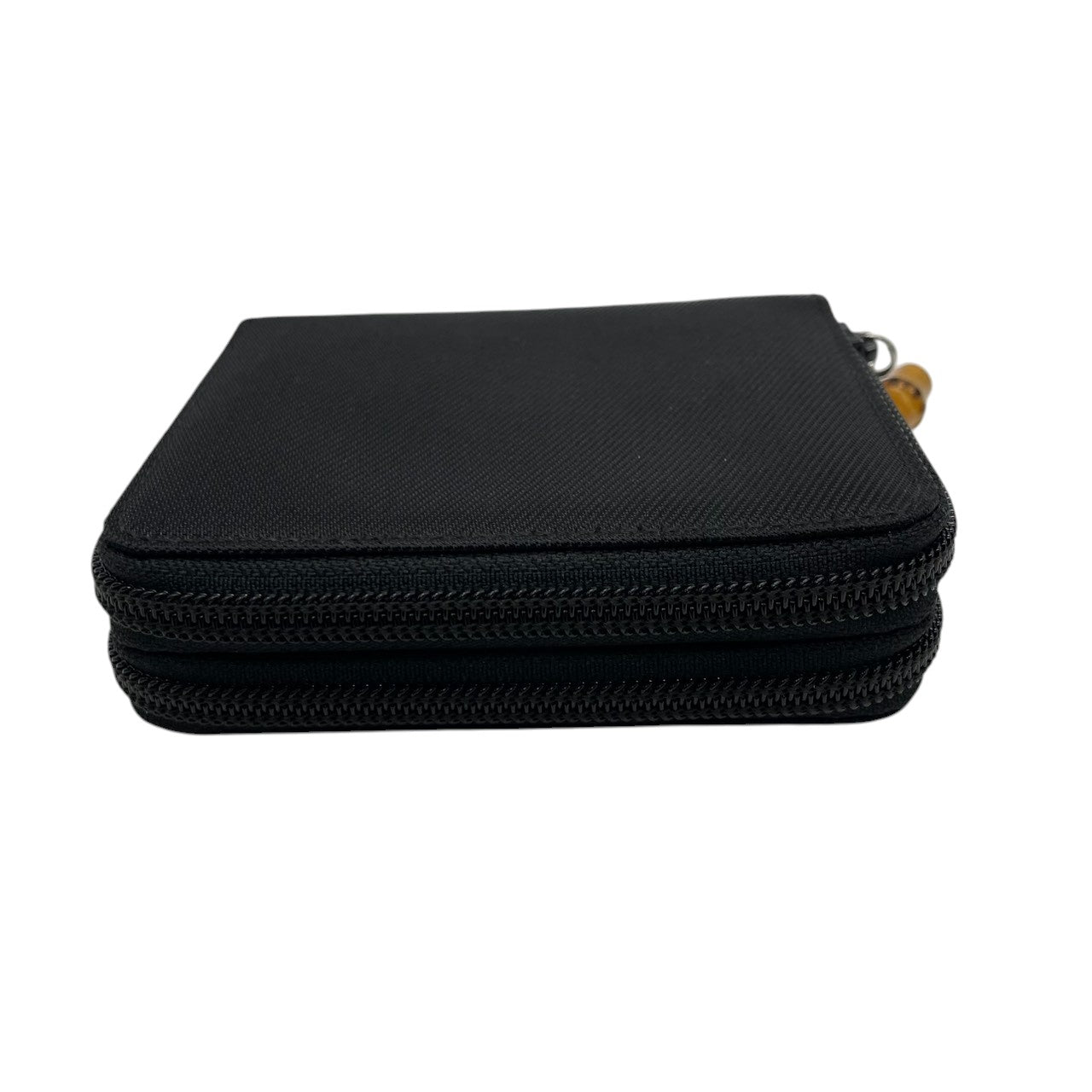 【美品】グッチ GUCCI バンブー ダブルファスナー コンパクトウォレット 二つ折り財布 ナイロン パテントレザー エナメル 黒 ブラック ラウンドジップ ミニ財布 コインケース 小銭入れ ヴィンテージ オールド イタリア製 レディース メンズ w5