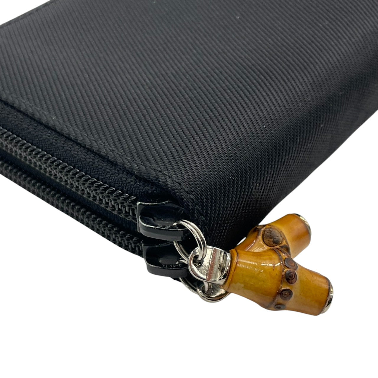 【美品】グッチ GUCCI バンブー ダブルファスナー コンパクトウォレット 二つ折り財布 ナイロン パテントレザー エナメル 黒 ブラック ラウンドジップ ミニ財布 コインケース 小銭入れ ヴィンテージ オールド イタリア製 レディース メンズ w5