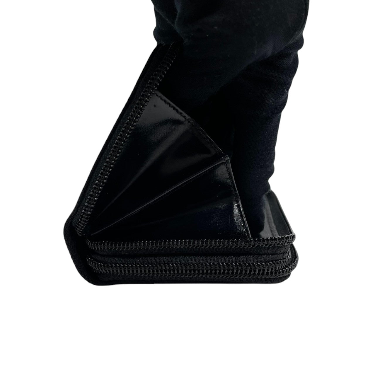 【美品】グッチ GUCCI バンブー ダブルファスナー コンパクトウォレット 二つ折り財布 ナイロン パテントレザー エナメル 黒 ブラック ラウンドジップ ミニ財布 コインケース 小銭入れ ヴィンテージ オールド イタリア製 レディース メンズ w5