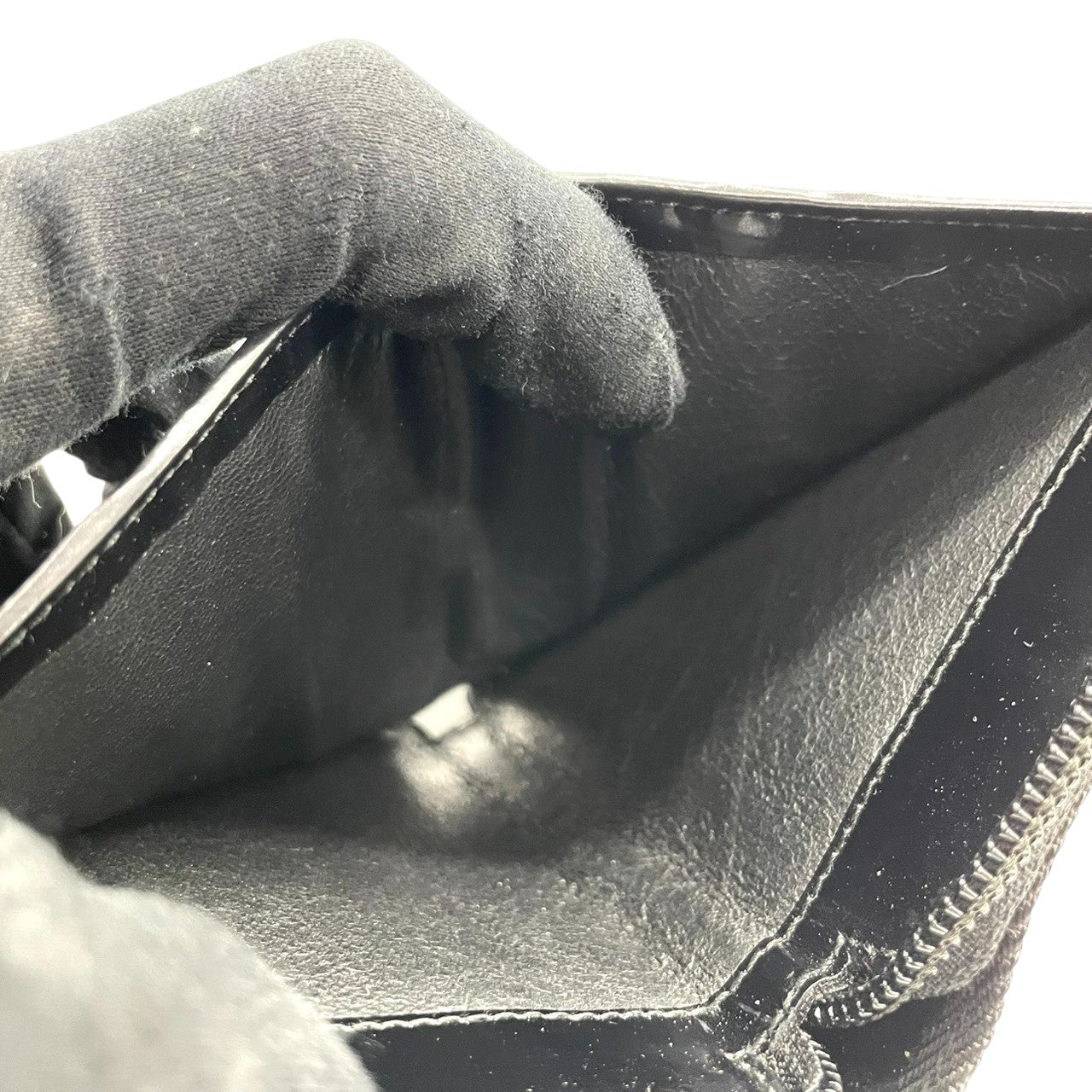 【美品】グッチ GUCCI バンブー ダブルファスナー コンパクトウォレット 二つ折り財布 ナイロン パテントレザー エナメル 黒 ブラック ラウンドジップ ミニ財布 コインケース 小銭入れ ヴィンテージ オールド イタリア製 レディース メンズ w5