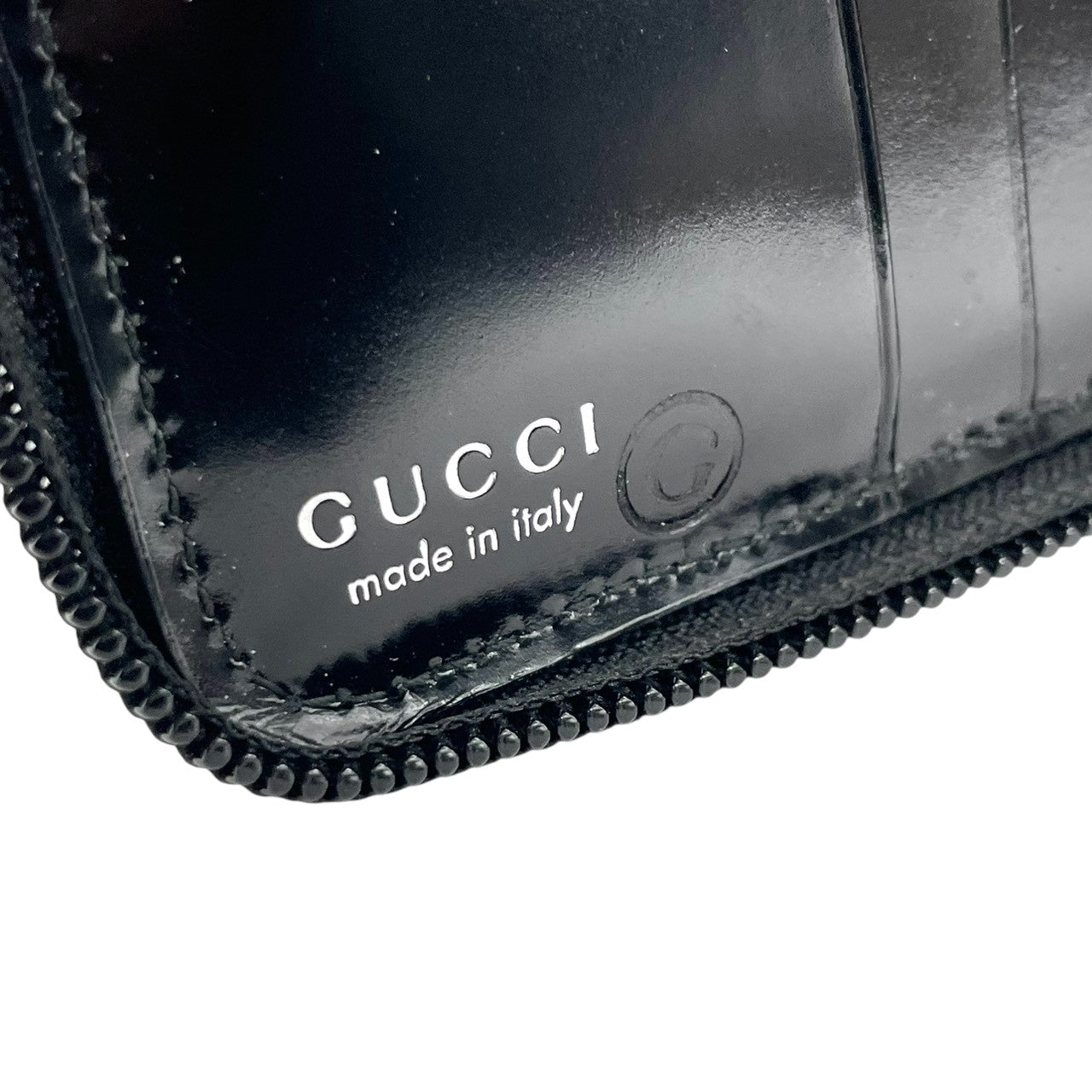 【美品】グッチ GUCCI バンブー ダブルファスナー コンパクトウォレット 二つ折り財布 ナイロン パテントレザー エナメル 黒 ブラック ラウンドジップ ミニ財布 コインケース 小銭入れ ヴィンテージ オールド イタリア製 レディース メンズ w5