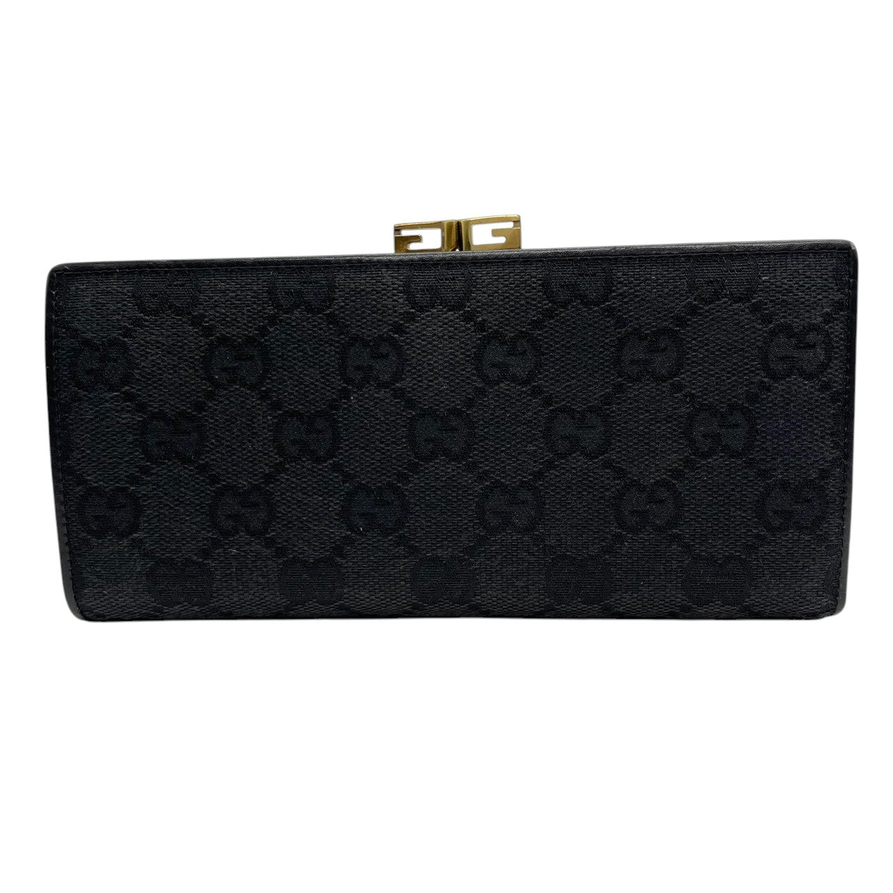 【美品】グッチ GUCCI 長財布 二つ折り がま口 ガマ口 GGキャンバス レザー 本革 ブラック 黒 ゴールド金具 Gロゴ ロング ウォレット レディース メンズ ユニセックス 男女兼用 スリム 薄型 ヴィンテージ レトロ クラシック オールドグッチ w5