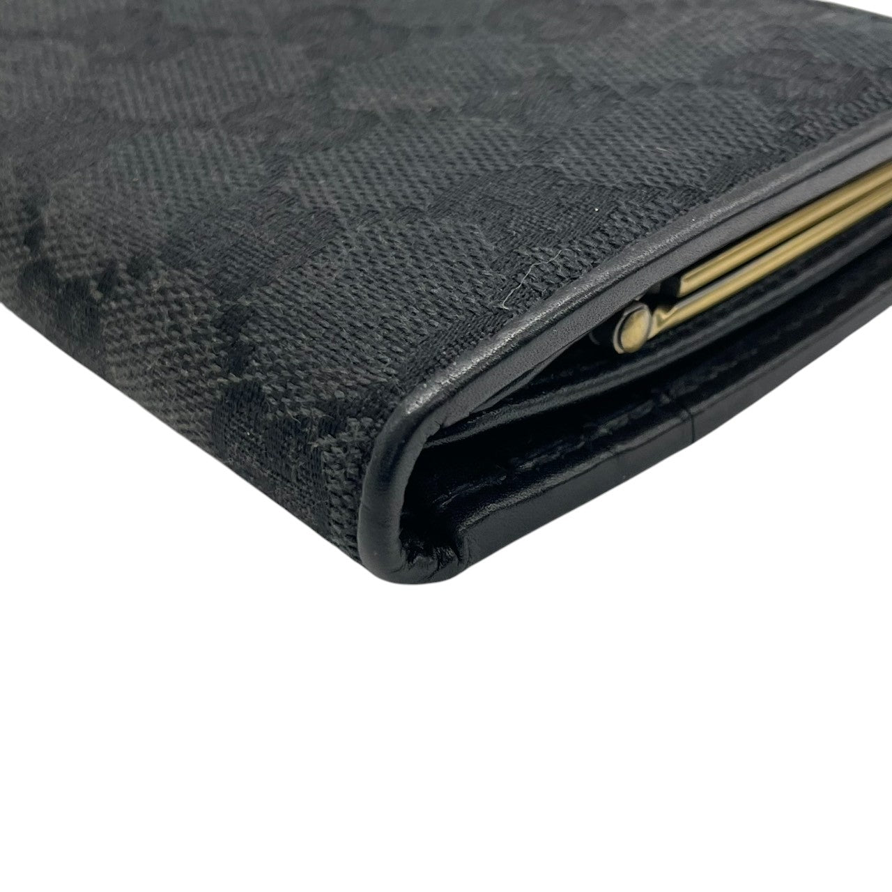 【美品】グッチ GUCCI 長財布 二つ折り がま口 ガマ口 GGキャンバス レザー 本革 ブラック 黒 ゴールド金具 Gロゴ ロング ウォレット レディース メンズ ユニセックス 男女兼用 スリム 薄型 ヴィンテージ レトロ クラシック オールドグッチ w5