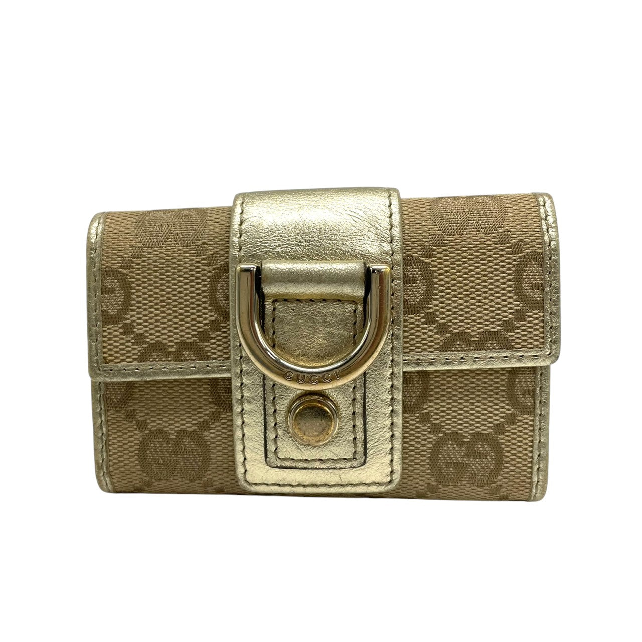 【美品】グッチ GUCCI キーケース 5連 GGキャンバス レザー アビー Dリング ベージュ ブラウン ゴールド メタリック レディース メンズ ユニセックス コンパクト ヴィンテージ レトロ クラシック w5