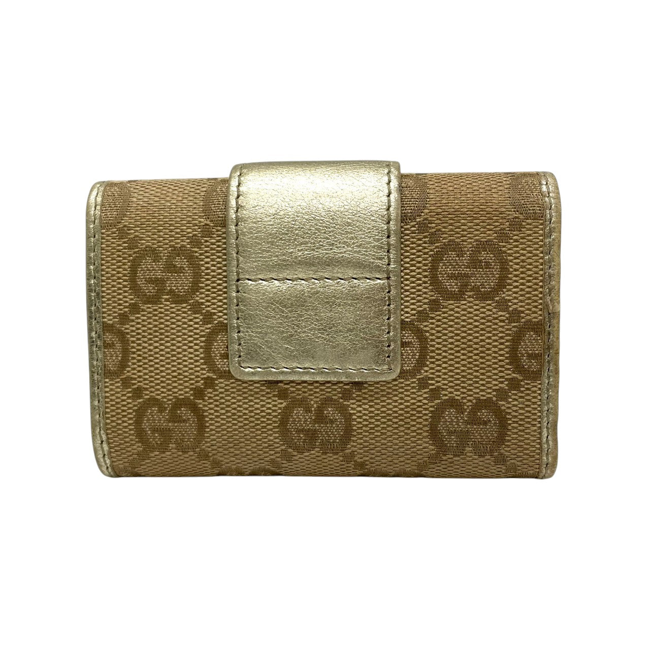 【美品】グッチ GUCCI キーケース 5連 GGキャンバス レザー アビー Dリング ベージュ ブラウン ゴールド メタリック レディース メンズ ユニセックス コンパクト ヴィンテージ レトロ クラシック w5