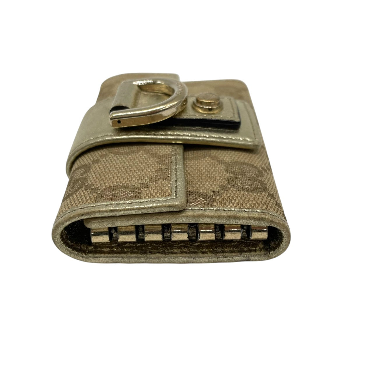 【美品】グッチ GUCCI キーケース 5連 GGキャンバス レザー アビー Dリング ベージュ ブラウン ゴールド メタリック レディース メンズ ユニセックス コンパクト ヴィンテージ レトロ クラシック w5