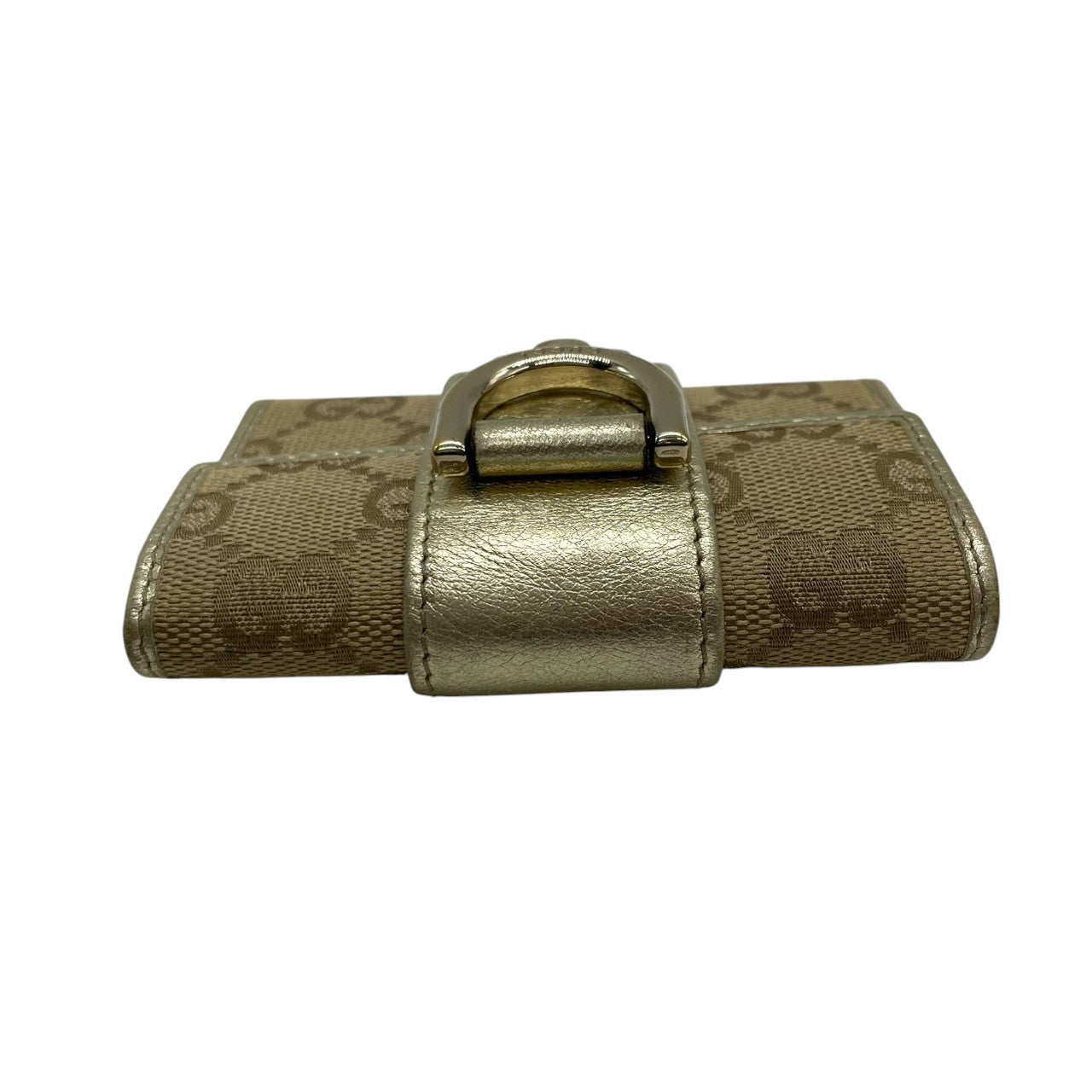 【美品】グッチ GUCCI キーケース 5連 GGキャンバス レザー アビー Dリング ベージュ ブラウン ゴールド メタリック レディース メンズ ユニセックス コンパクト ヴィンテージ レトロ クラシック w5