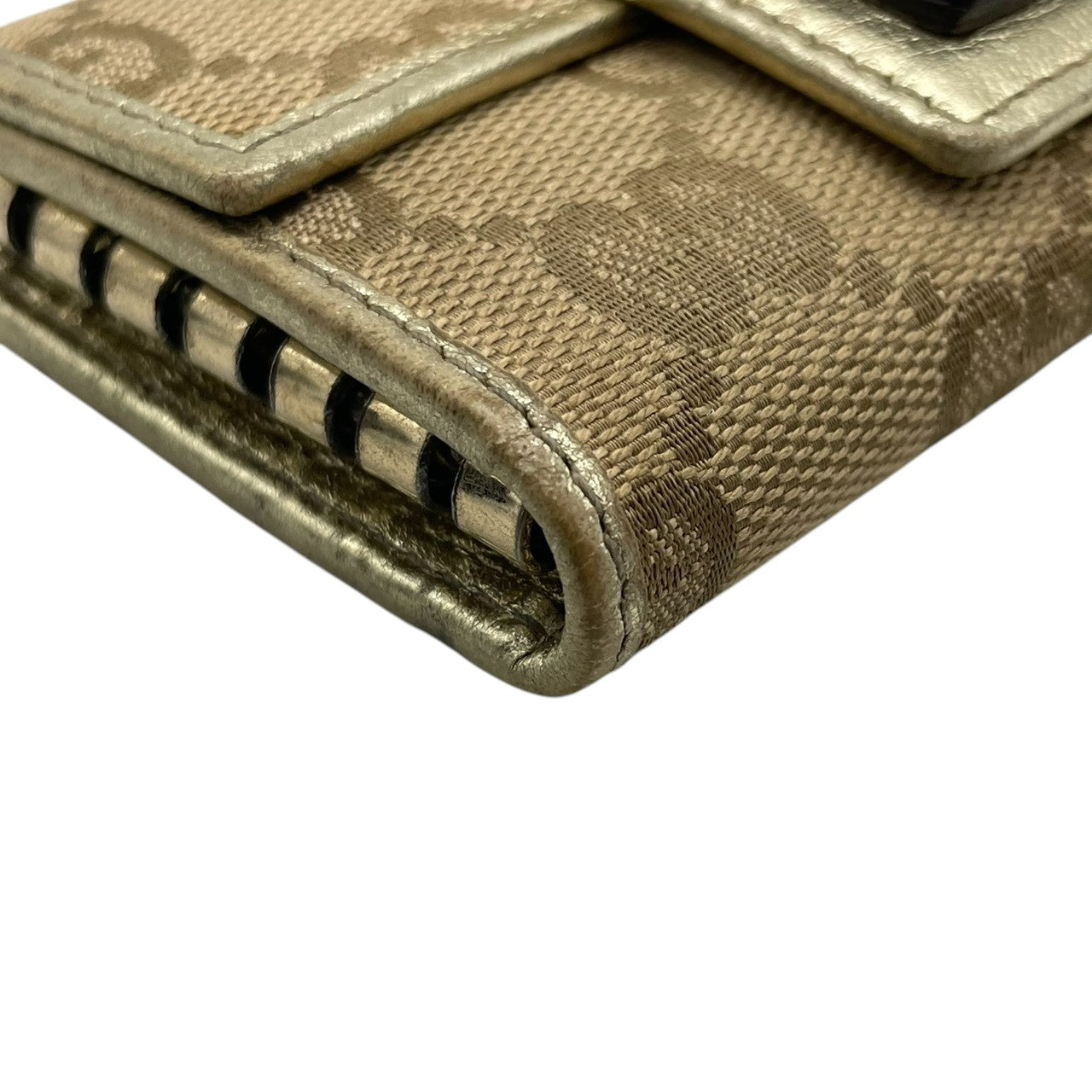 【美品】グッチ GUCCI キーケース 5連 GGキャンバス レザー アビー Dリング ベージュ ブラウン ゴールド メタリック レディース メンズ ユニセックス コンパクト ヴィンテージ レトロ クラシック w5