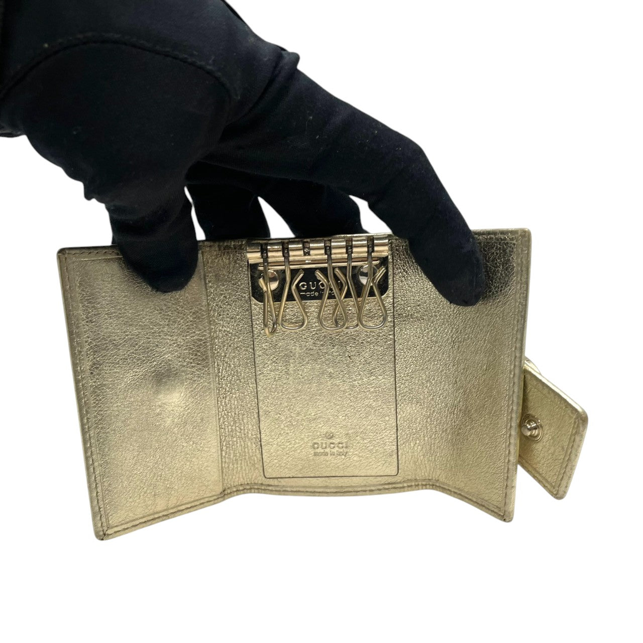 【美品】グッチ GUCCI キーケース 5連 GGキャンバス レザー アビー Dリング ベージュ ブラウン ゴールド メタリック レディース メンズ ユニセックス コンパクト ヴィンテージ レトロ クラシック w5