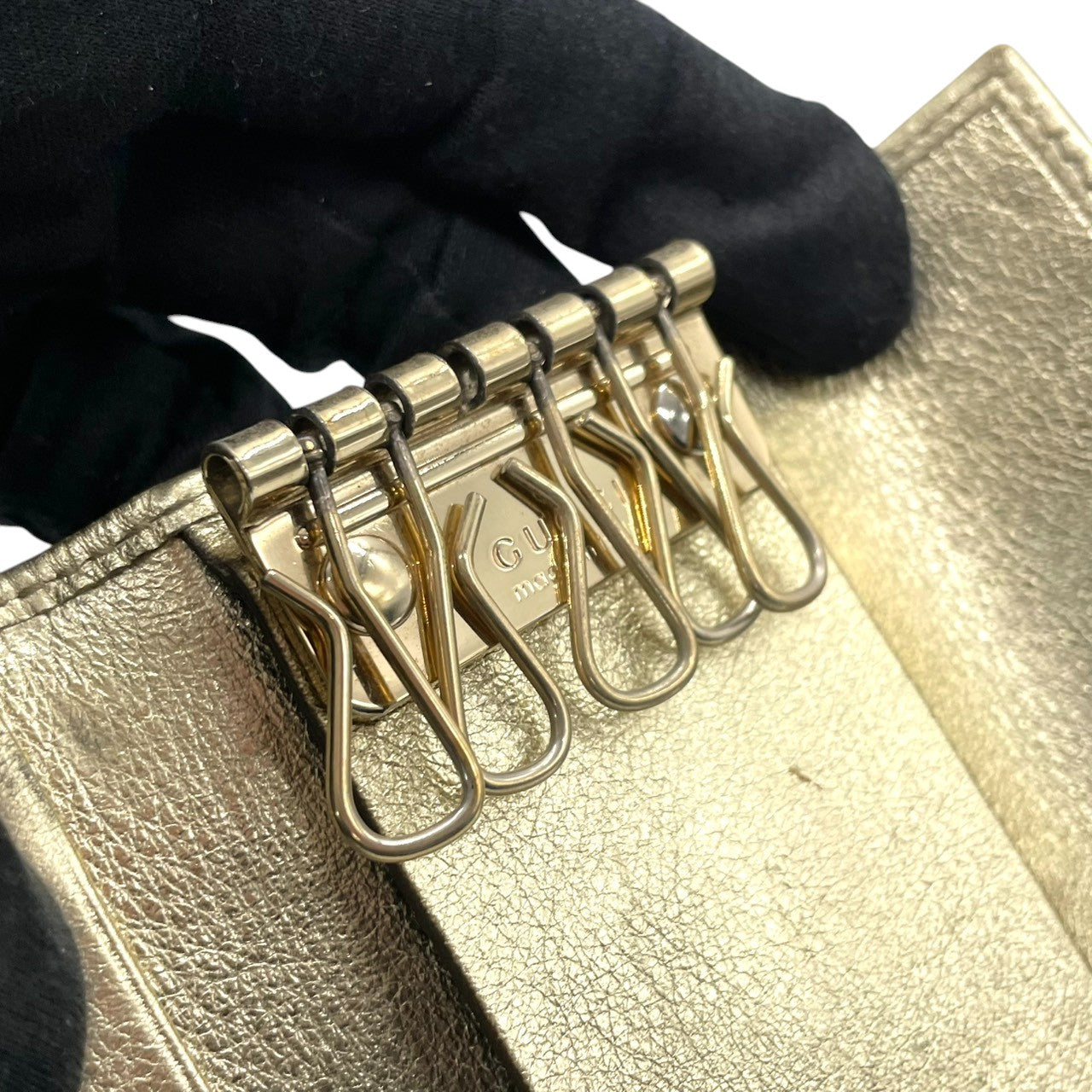 【美品】グッチ GUCCI キーケース 5連 GGキャンバス レザー アビー Dリング ベージュ ブラウン ゴールド メタリック レディース メンズ ユニセックス コンパクト ヴィンテージ レトロ クラシック w5