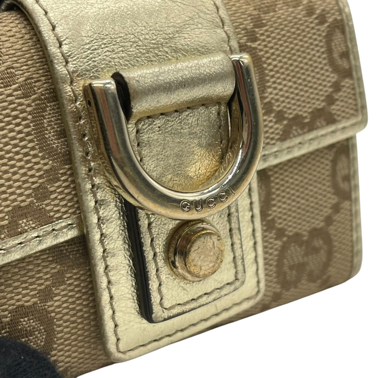 【美品】グッチ GUCCI キーケース 5連 GGキャンバス レザー アビー Dリング ベージュ ブラウン ゴールド メタリック レディース メンズ ユニセックス コンパクト ヴィンテージ レトロ クラシック w5