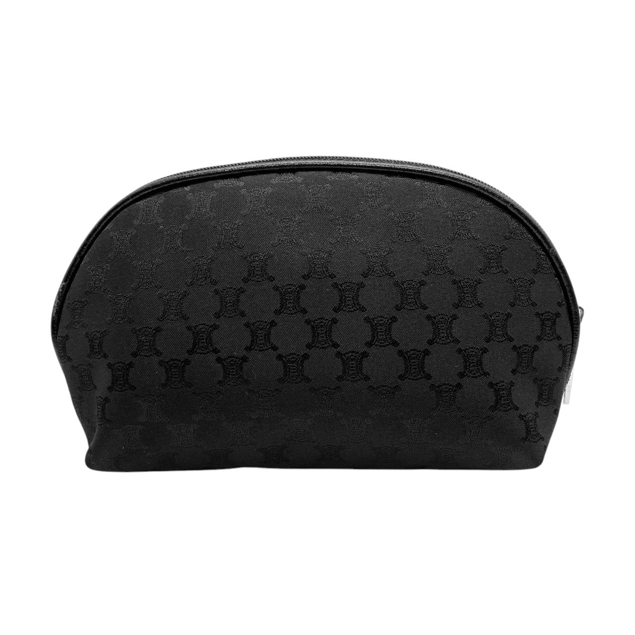 【未使用級】セリーヌ CELINE ポーチ 化粧ポーチ コスメポーチ 小物入れ トリオンフ マカダム 総柄 ロゴプレート ナイロン ブラック 黒 シルバー金具 レディース ノベルティ パルファム メイクポーチ トラベル 旅行 軽量 上品 エレガント 美品 m5