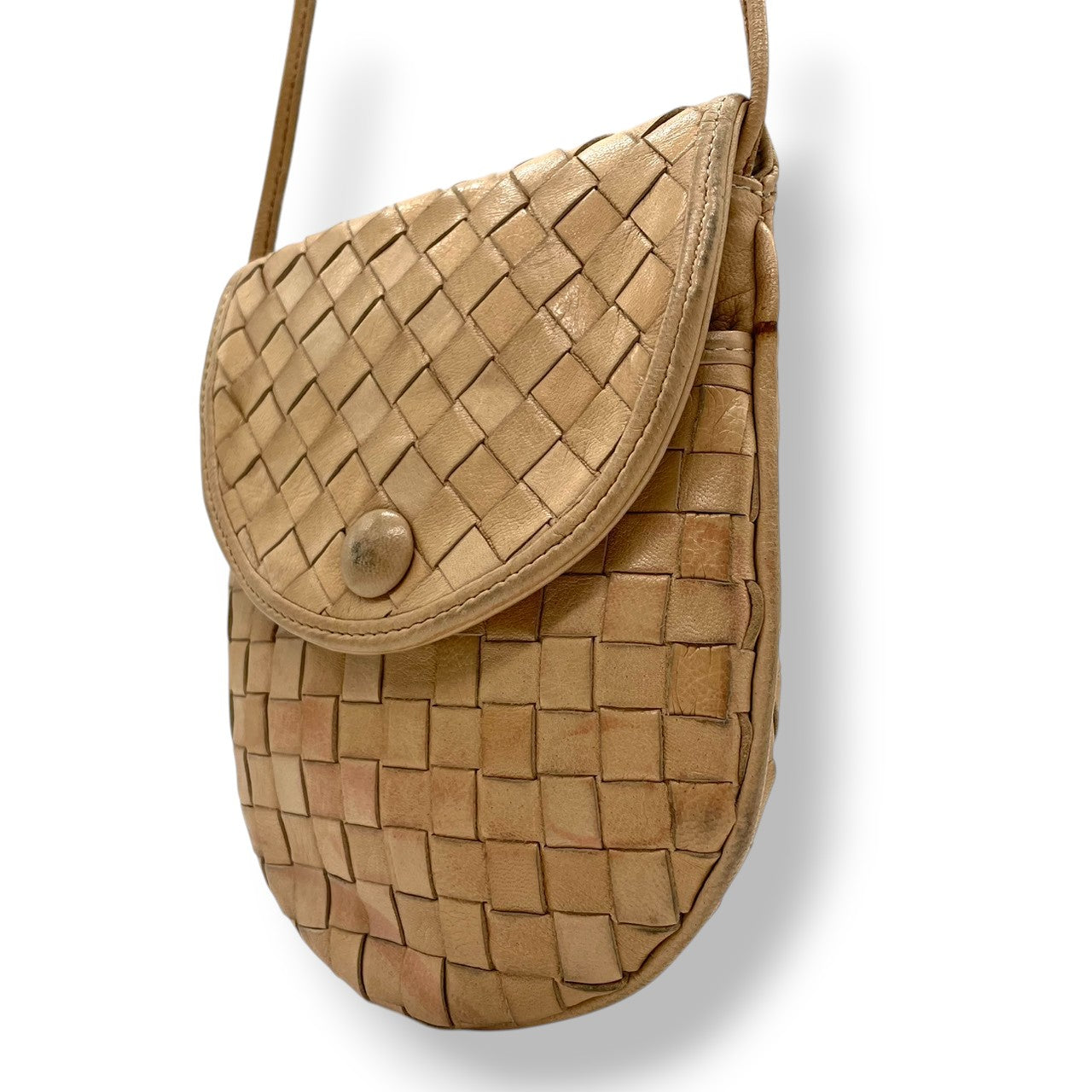 ボッテガヴェネタ BOTTEGA VENETA イントレチャート ショルダーバッグ ポシェット ミニバッグ レザー 本革 ベージュ キャメル 斜め掛け クロスボディ ヴィンテージ オールド レトロ スマホポーチ 鞄 カバン s23