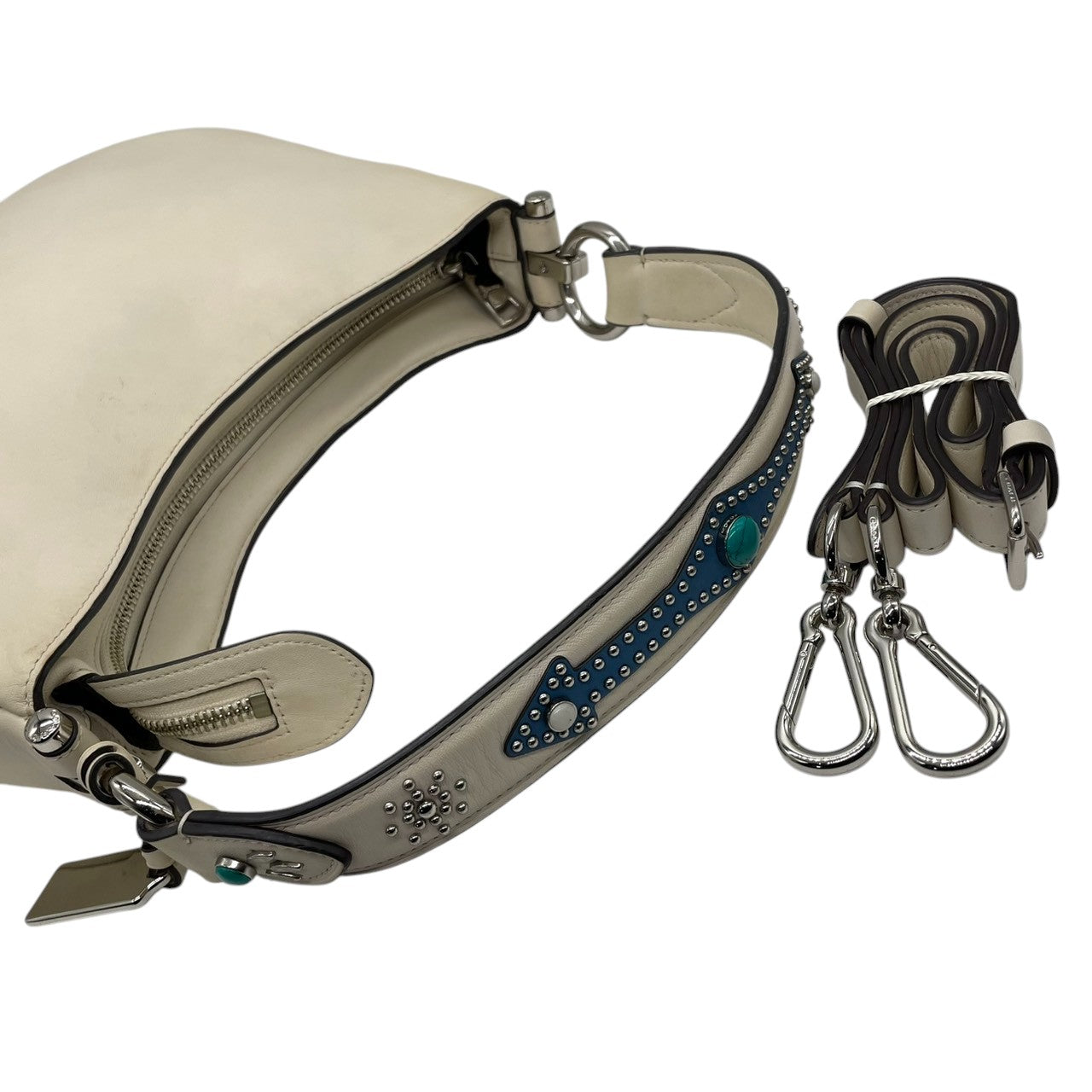 【美品】コーチ COACH チェルシー ホーボー 2WAY ショルダーバッグ 斜め掛け ワンショルダー ペブルドレザー 本革 アイボリー 白 シルバー金具 57119 シンプル 上品 エレガント レディース 鞄 カバン 通勤 通学 s91