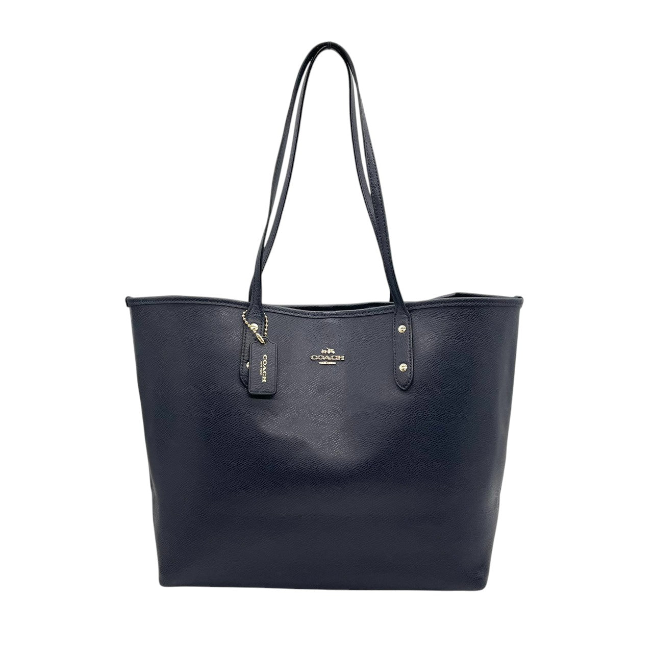【美品】コーチ COACH シティ トートバッグ ショルダーバッグ 肩掛け ワンショルダー A4収納可 大容量 レザー 本革 クロスグレインレザー ネイビー 紺 ミッドナイト ゴールド金具 通勤 通学 ビジネス レディース 鞄 カバン E5