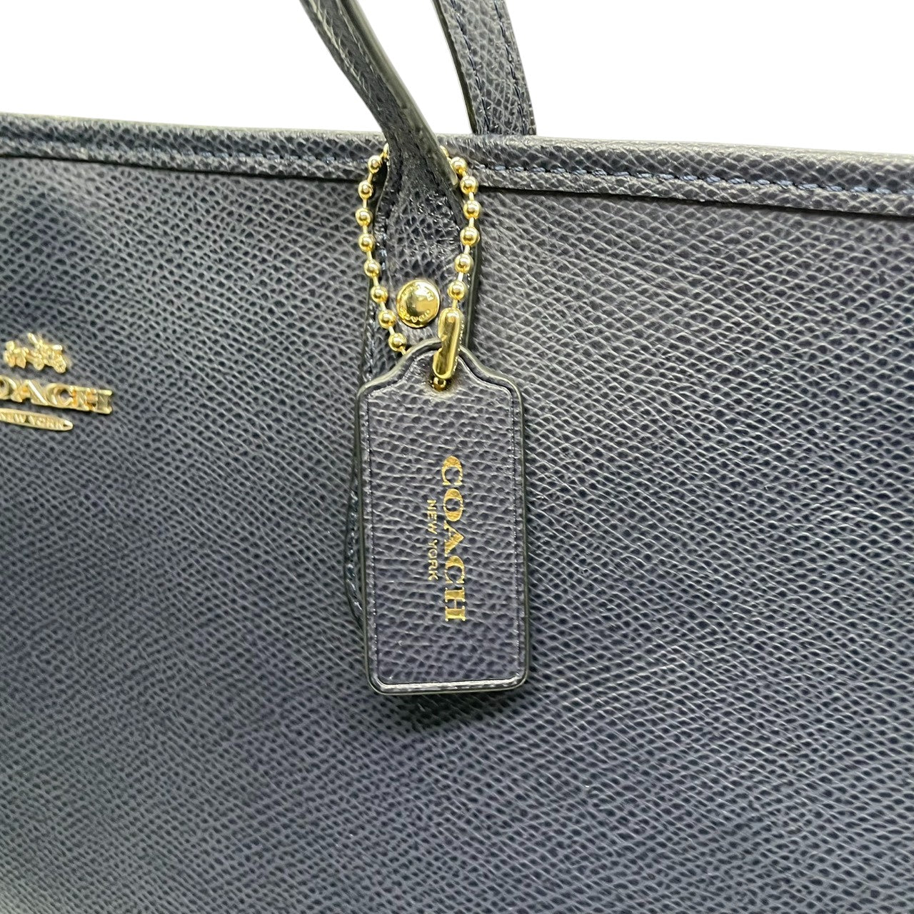 【美品】コーチ COACH シティ トートバッグ ショルダーバッグ 肩掛け ワンショルダー A4収納可 大容量 レザー 本革 クロスグレインレザー ネイビー 紺 ミッドナイト ゴールド金具 通勤 通学 ビジネス レディース 鞄 カバン E5