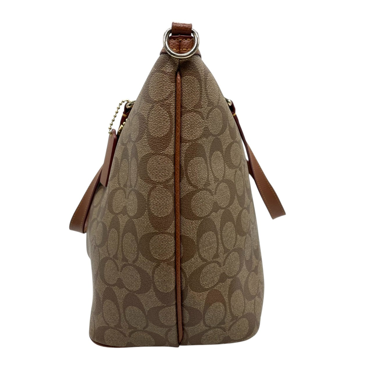 【未使用級】コーチ COACH シグネチャー 2WAY トートバッグ ショルダーバッグ 斜め掛け PVC レザー ブラウン 茶色 ゴールド金具 34614 A4収納可 大容量 ギャザー プリーツ 軽量 通勤 通学 ビジネス レディース 鞄 カバン E5
