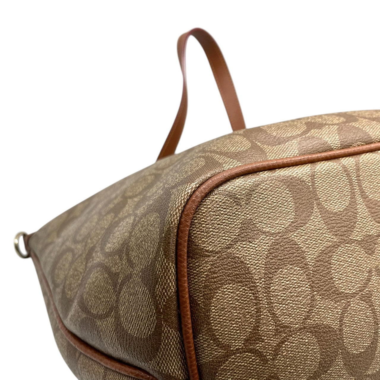 【未使用級】コーチ COACH シグネチャー 2WAY トートバッグ ショルダーバッグ 斜め掛け PVC レザー ブラウン 茶色 ゴールド金具 34614 A4収納可 大容量 ギャザー プリーツ 軽量 通勤 通学 ビジネス レディース 鞄 カバン E5