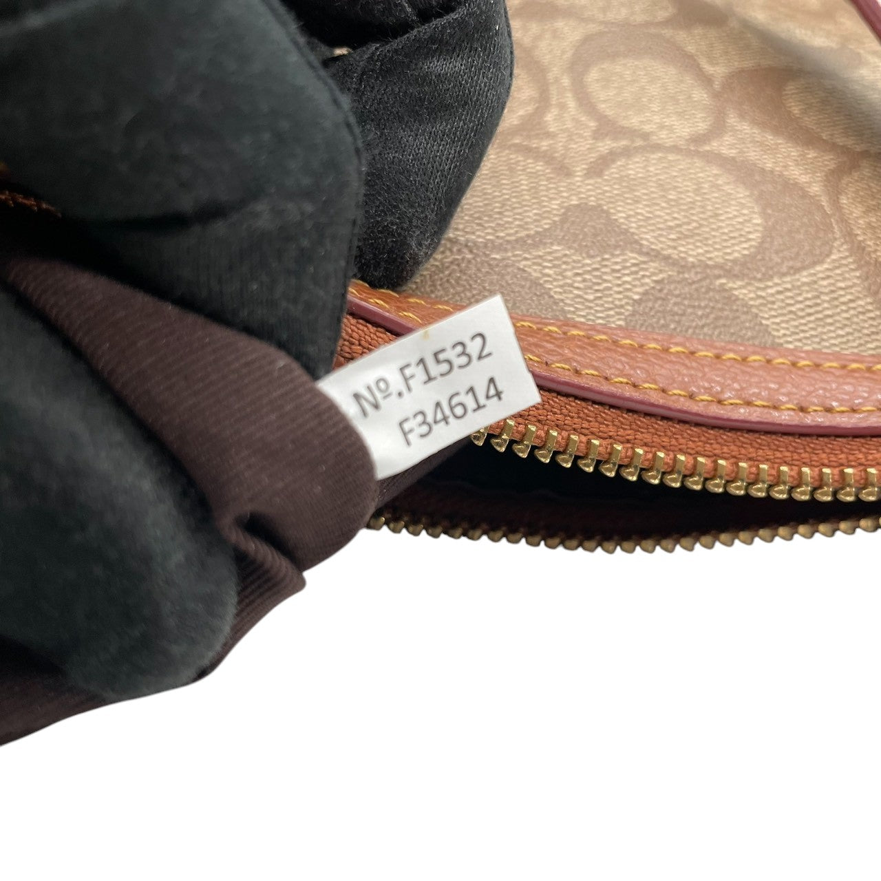【未使用級】コーチ COACH シグネチャー 2WAY トートバッグ ショルダーバッグ 斜め掛け PVC レザー ブラウン 茶色 ゴールド金具 34614 A4収納可 大容量 ギャザー プリーツ 軽量 通勤 通学 ビジネス レディース 鞄 カバン E5